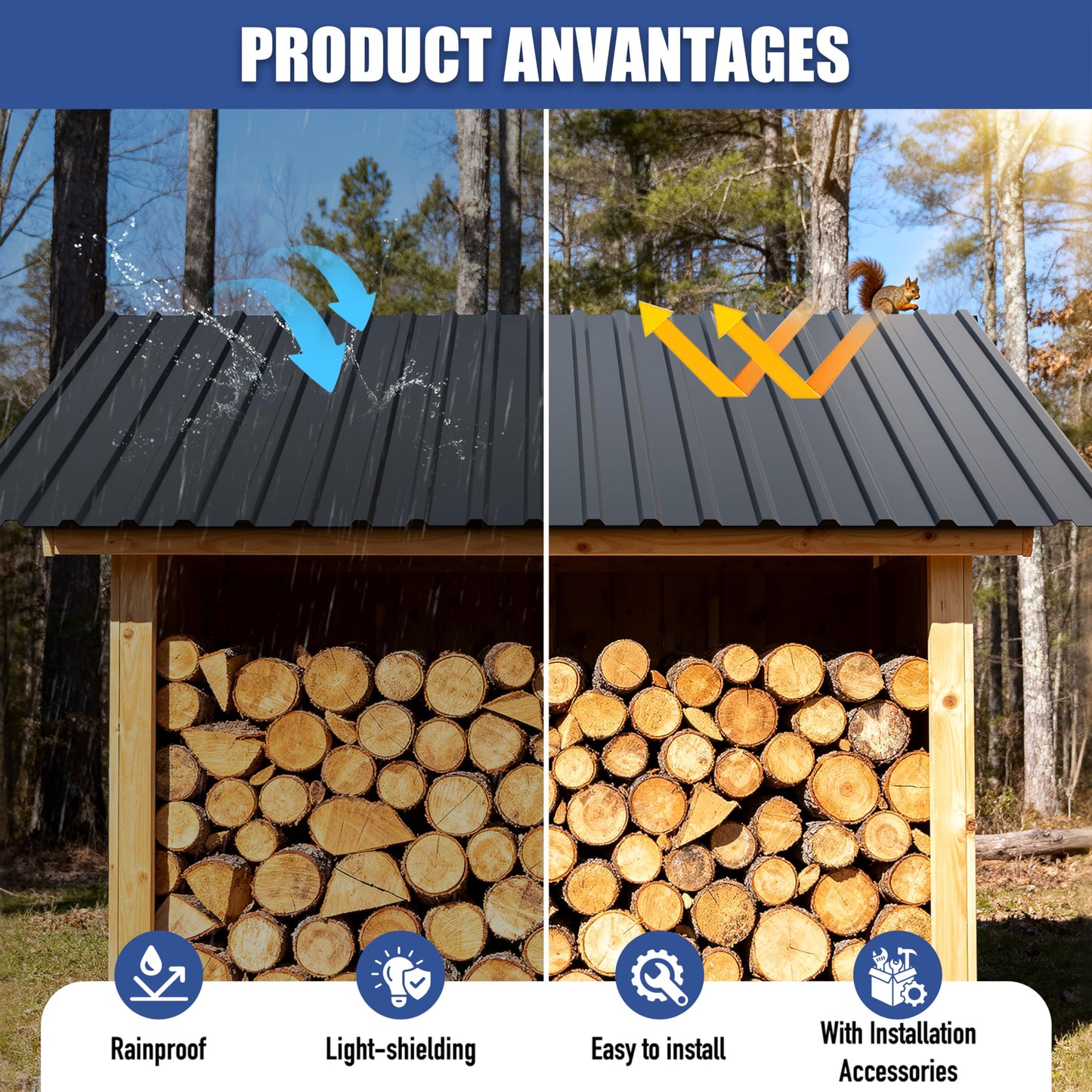 Brakki Metal Roofing Panels 20pcs 111 ft², L45.28"xW17.72" Grey Corrugated Galvanized Steel Roof Panels with Screw, Heavy Duty Metal Siding Suitable for Garages Chicken Coop Sheds Stables Patio
