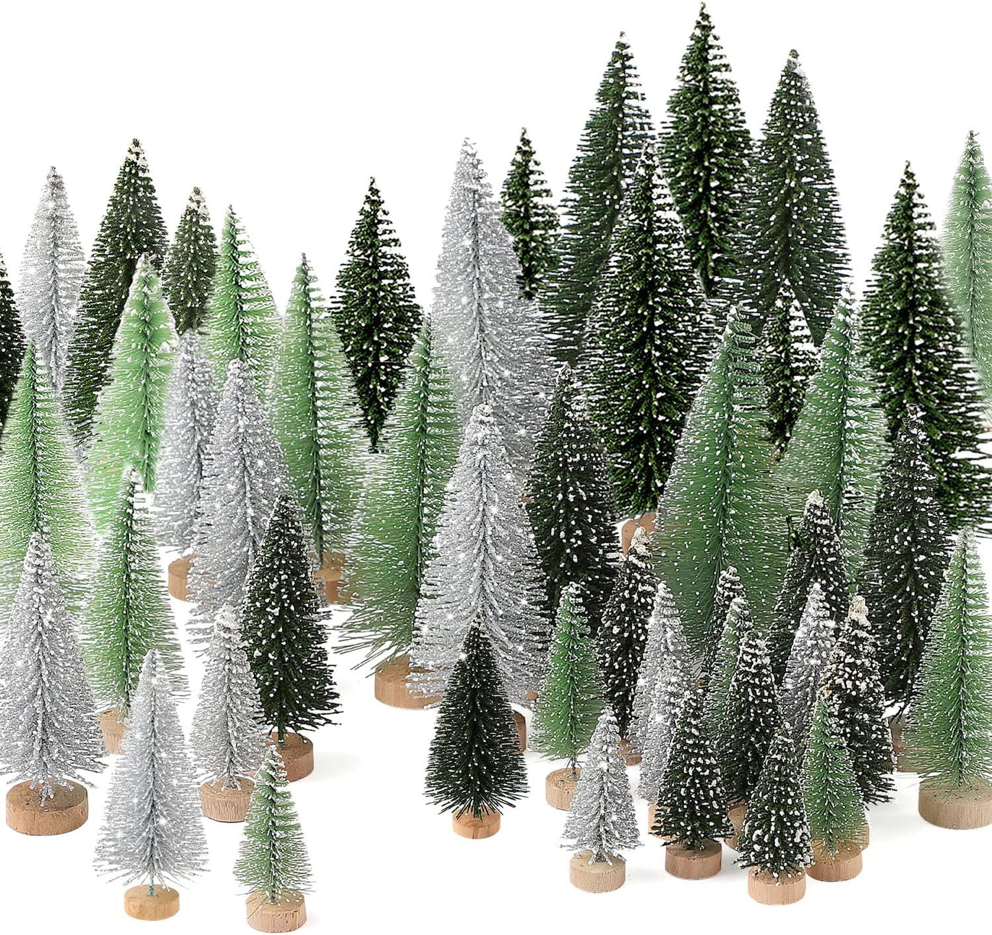 Skiennix Mini Christmas Trees - 30Pcs Artificial Bottle Brush Trees with Wooden Base for Holiday Decor