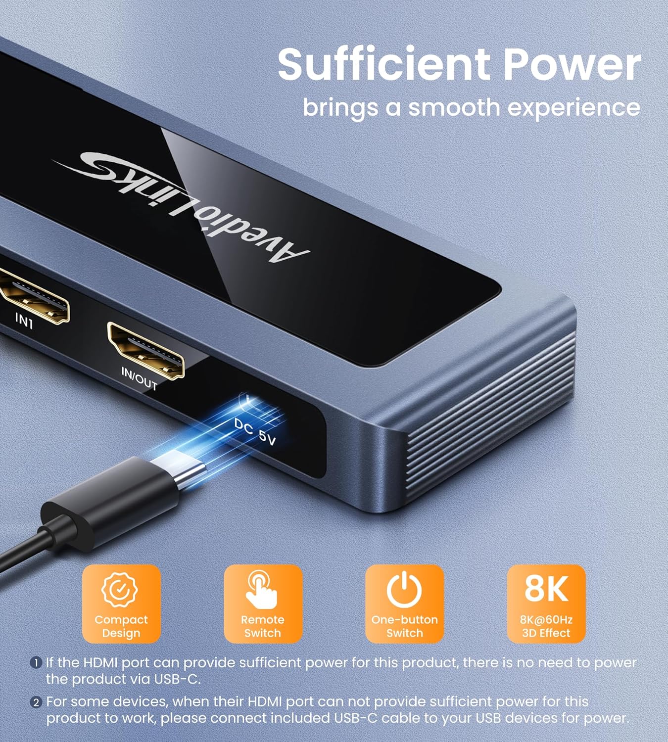 avedio links 8K 2.1 4K@120Hz 8K@60Hz, 2 1 2 1 PS5 HDMI Switch Bi-Directional in Out HDMI Switcher with Remote, Aluminum