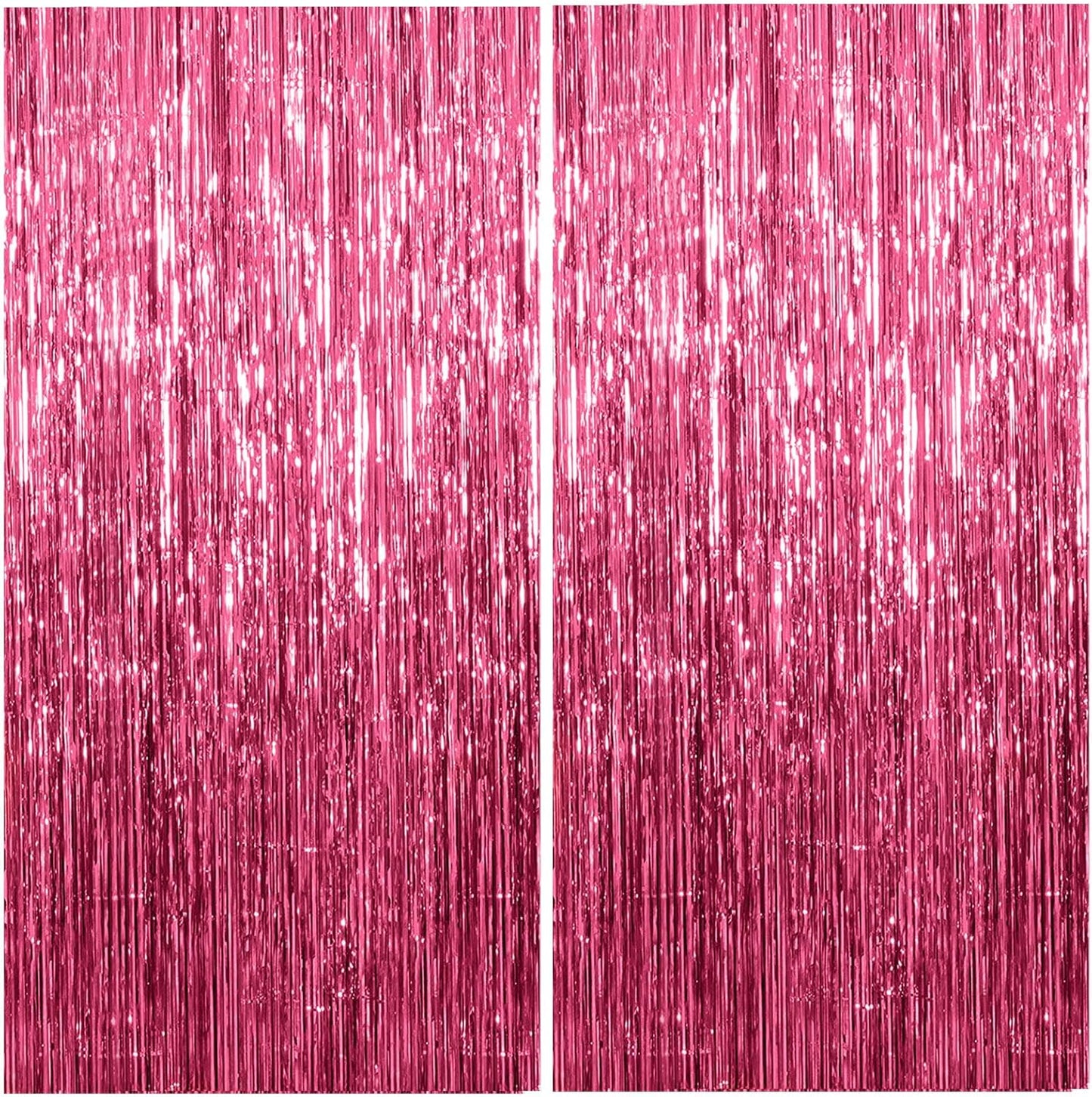 Pink Metallic Tinsel Foil Curtains by [Brand Name] - 2 Pack Photo Booth Backdrop for Parties & Events