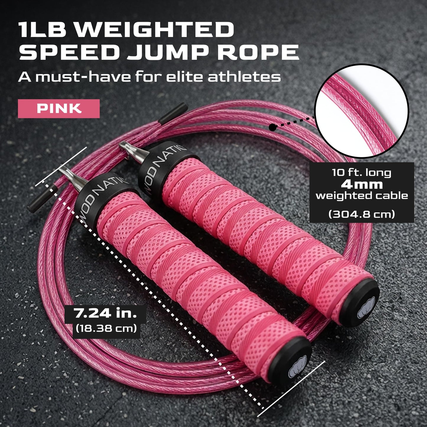 Weighted Jump Rope for Men & Women, 1LB Adjustable Heavy Speed Rope with Removable Handle Weights, Dual Cables for Cross Training, Boxing, Cardio & Home Workouts Durable Adult Fitness Jump Rope - Pink