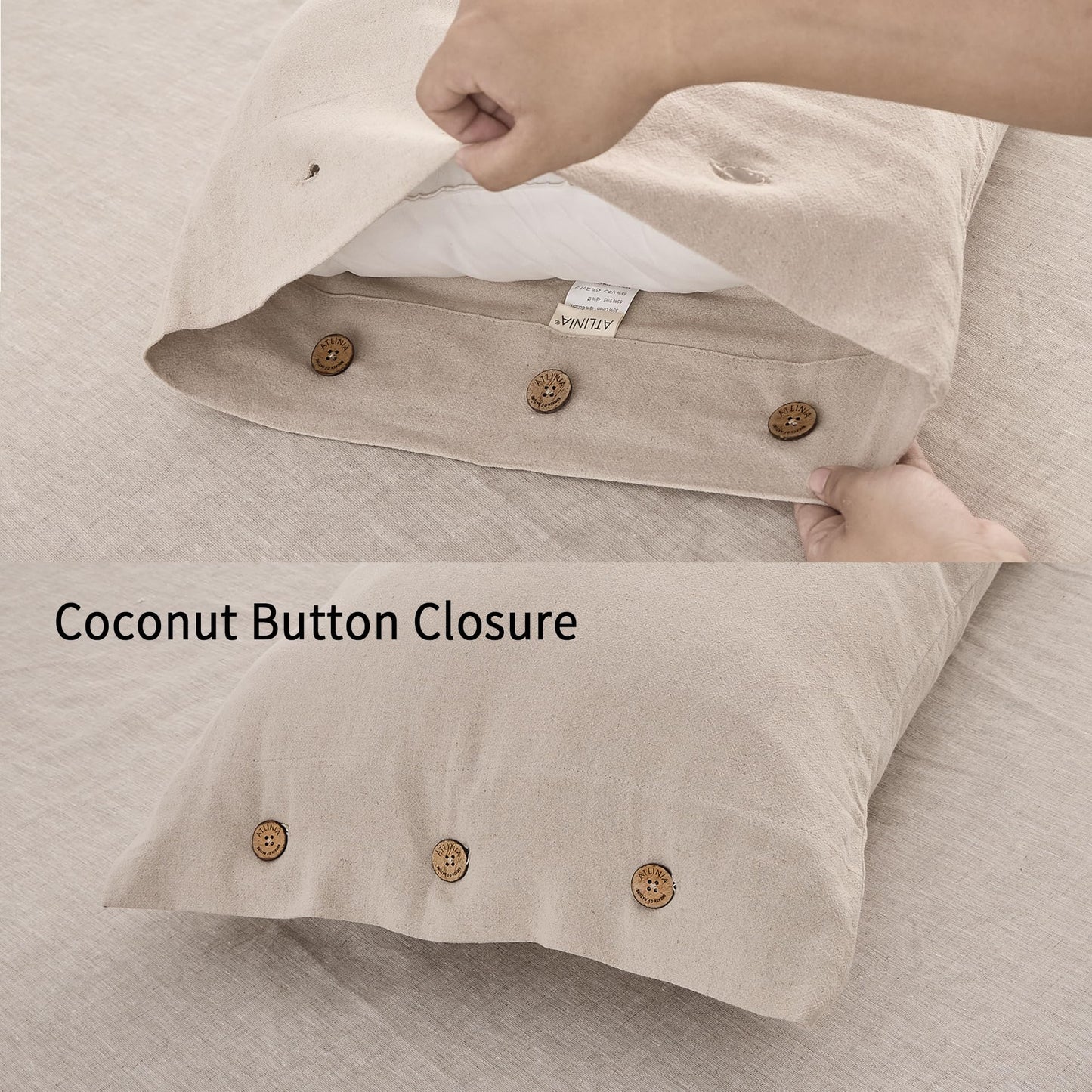 ATLINIA Linen Pillow Cases Standard Size - 20"x 26" Pillowcase Set of 2, Button Closure Cooling Breathable Pillow Cover, Bed Flax Linen Cotton Blend Farmhouse Netural Pillow Sham Linen Color