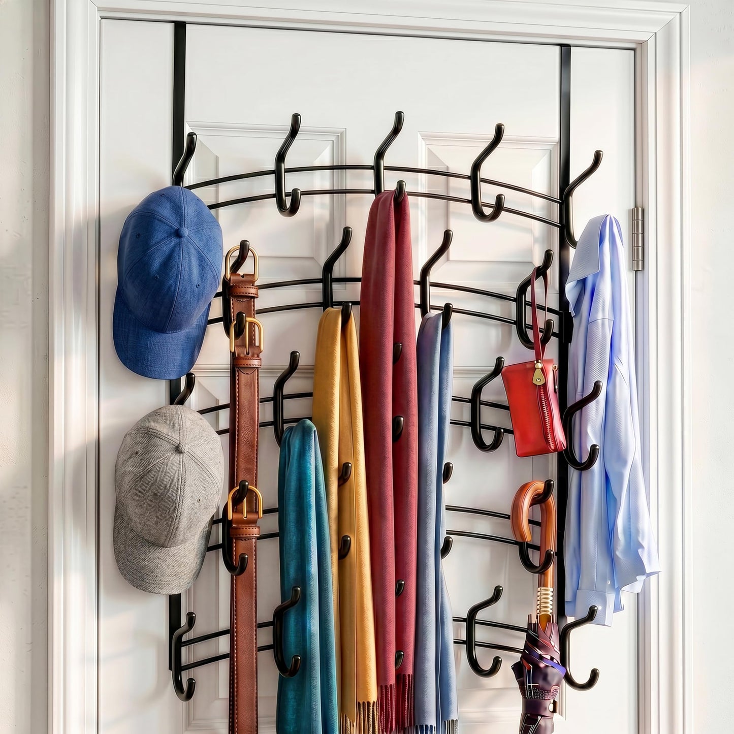 LYNK Professional® Home™ Over the Door Hooks - 46 Hook – Over the Door Coat Rack - Over the Door Hanger - Hanging Towels or Clothes - Bathroom, Bedroom, Laundry Room - Lifetime Ltd. Warranty, Black