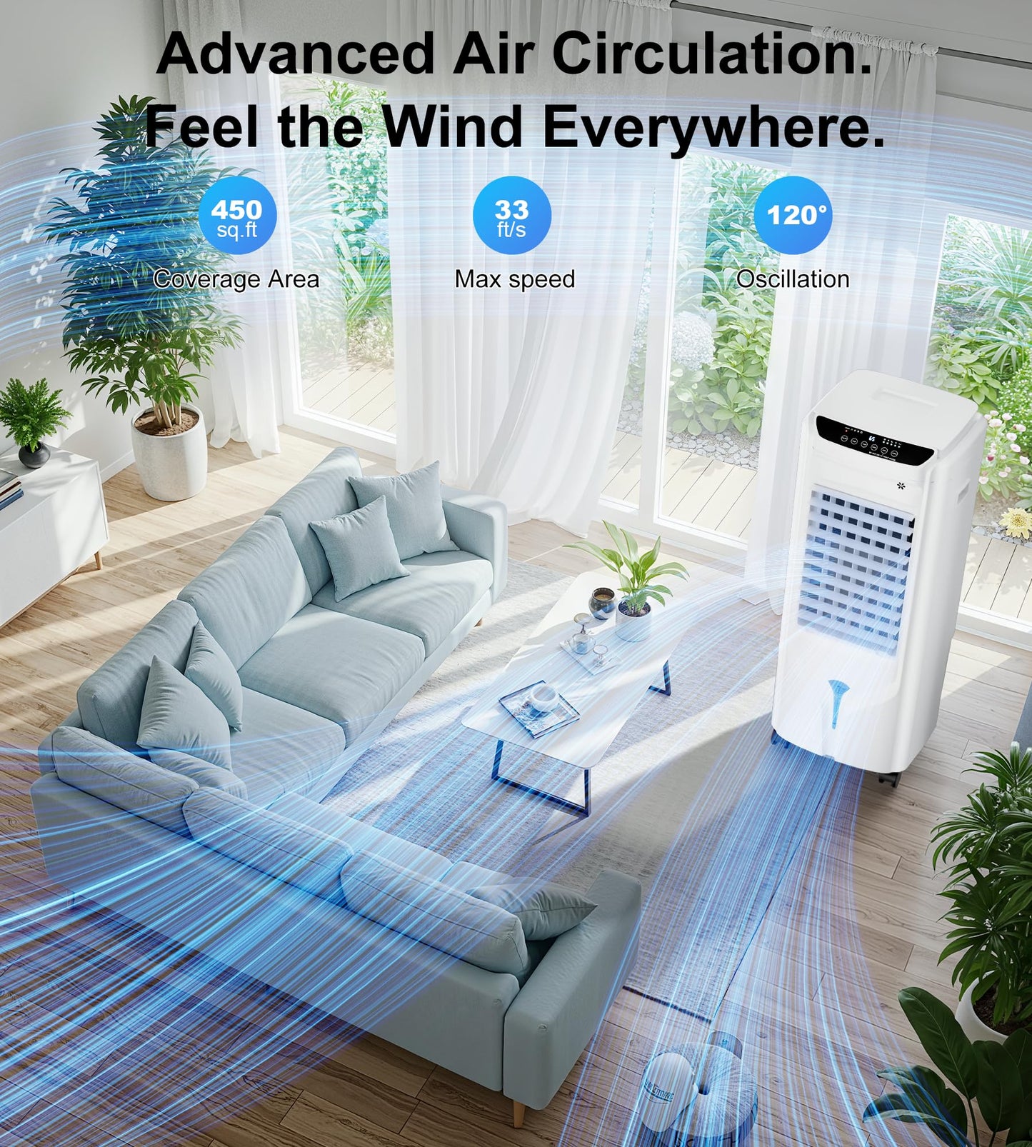 Landeagle 32" Swamp Cooler,1800CFM Windowless Portable Air Conditioners with 120°Oscillation,Evaporative Coolers with 4.2Gal Tank,12H Timer,Cooling Fans that Blow Cold Air for Room Indoor,Lvory White