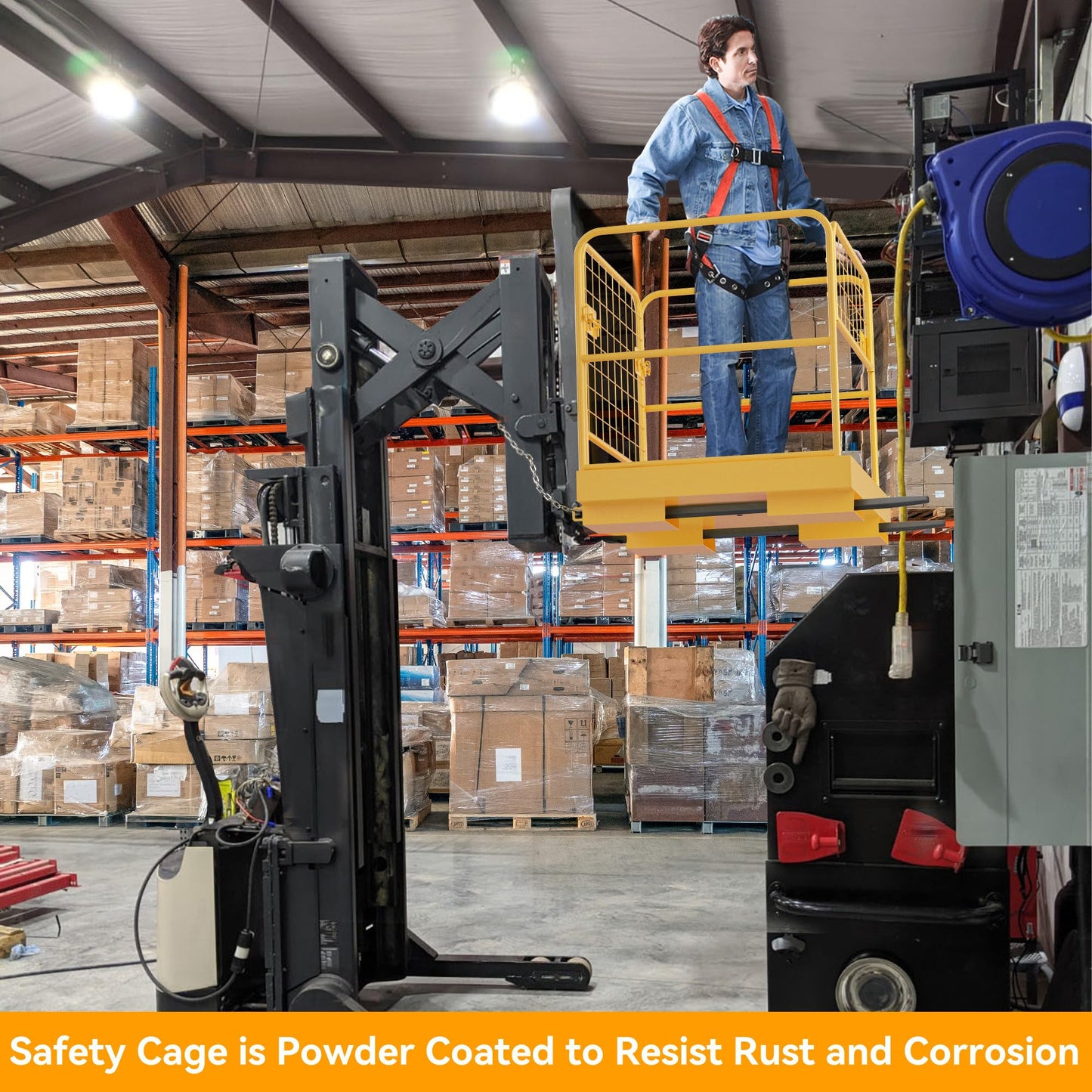 YINTATECH Forklift Safety Cage 36"x36",Forklift Work Platform 1150LBS Capacity,Heavy Duty Steel Forklift Basket Man Platform with 3 Chain,for Aerial Work