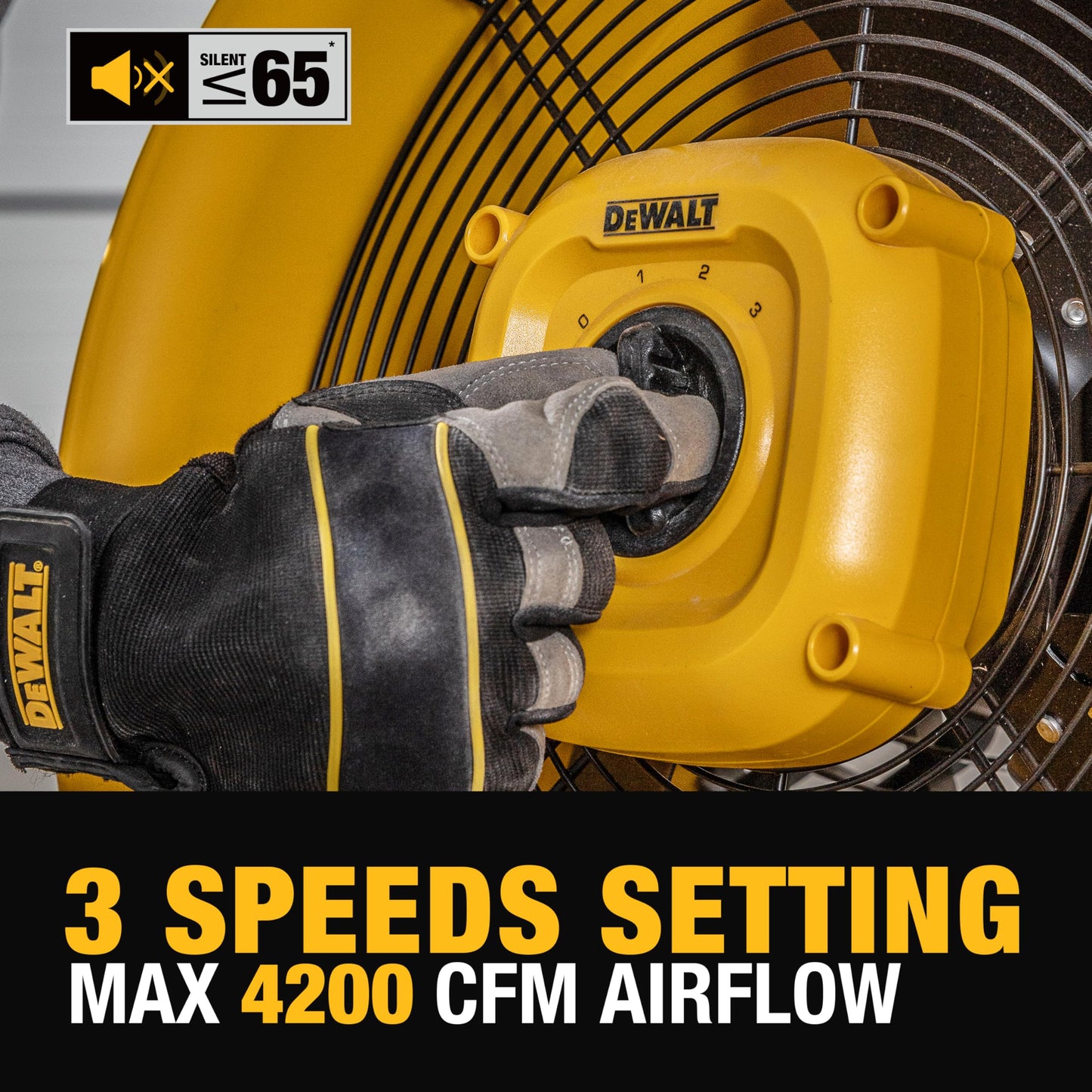 DEWALT DXF1840 Floor Fan, Industrial Fans, 18 Inch High Velocity Fan with 3-Speed Heavy Duty Air Circulator and 180 Adjustable Tilt, Large Electric Metal Rotating Garage Fan, Drum fan for Work, Yellow