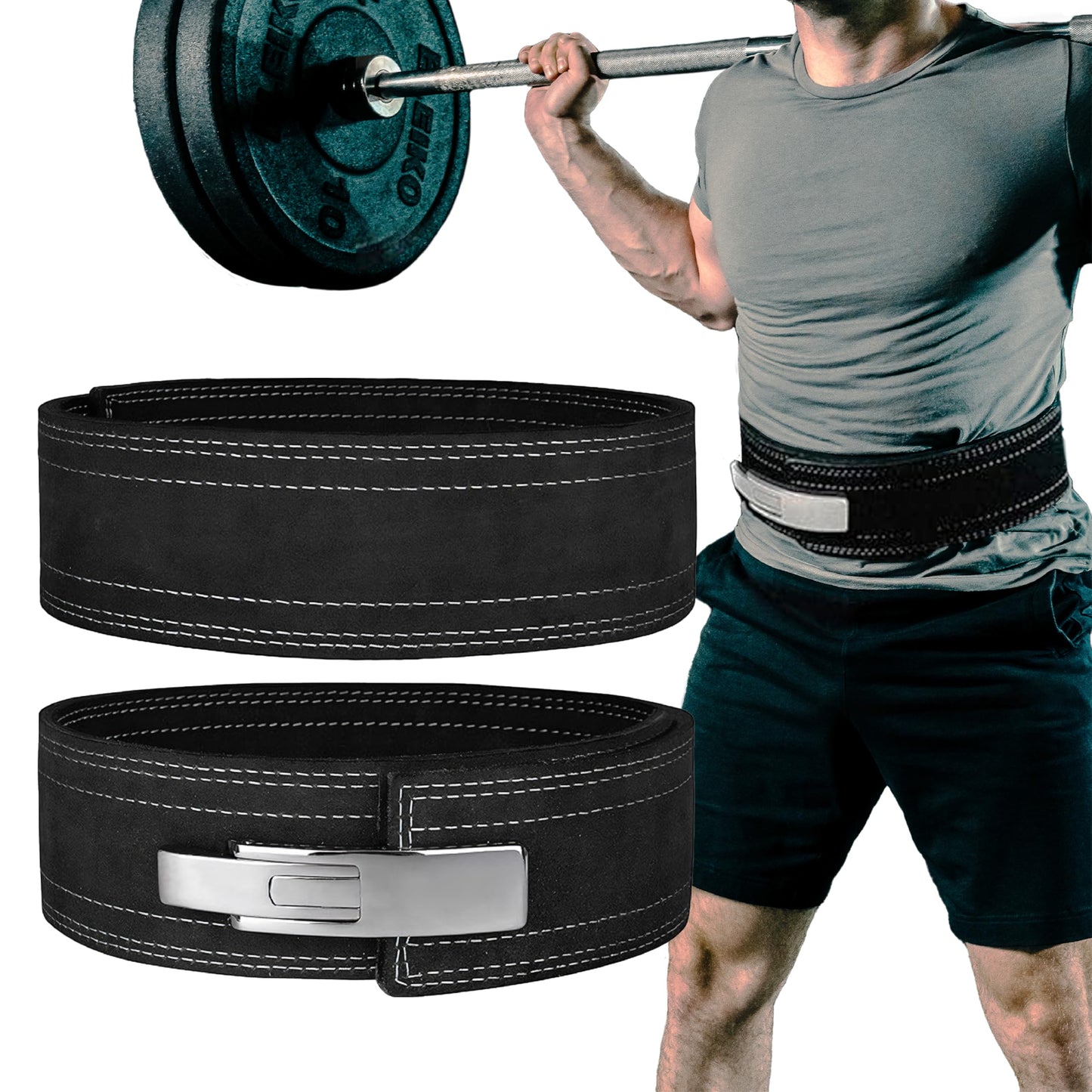 Hawk Sports Weightlifting Belt for Men and Women, 10mm x 4" Genuine Leather Lever Belt for Bodybuilding, Perfect for Deadlifting, Powerlifting, and Squats - Medium, Silver/Black