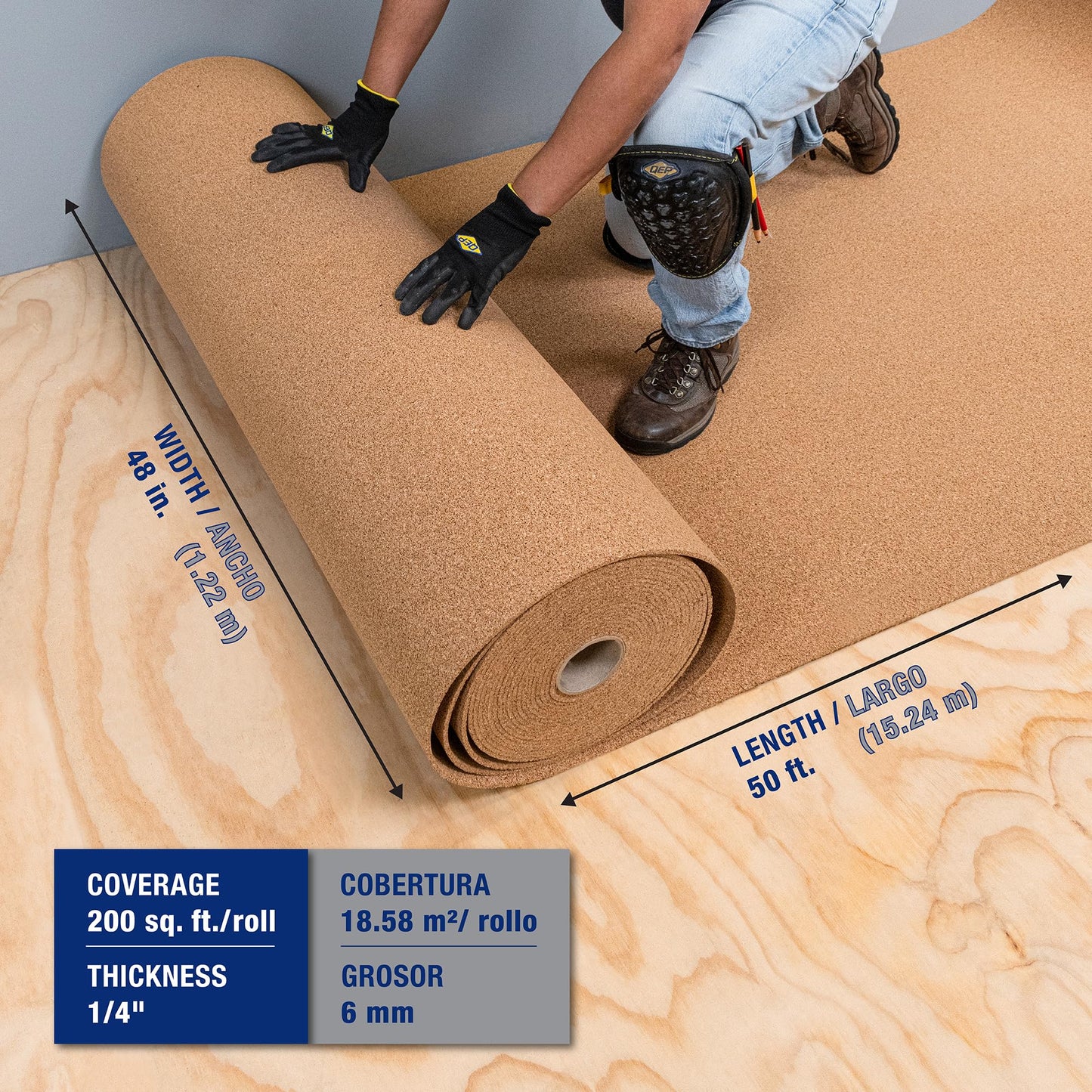 QEP 72000Q Natural Cork Underlayment Roll - 4 ft. Wide x 50 ft. Long x 6 mm Thick - 200 sq. ft.