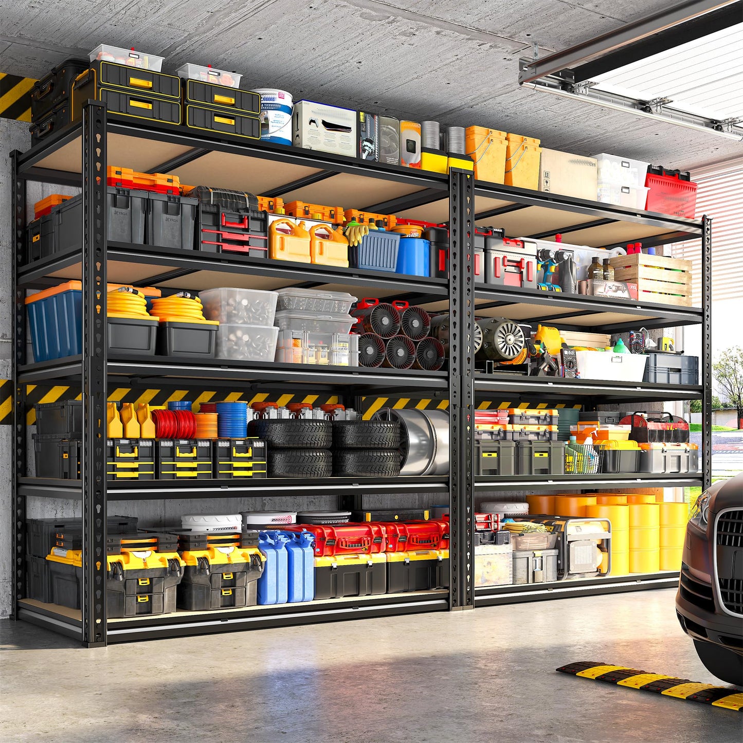 REIBII 48" W Garage Shelving 3080LBS Heavy Duty Storage Shelves 5 Tier Garage Shelves Adjustable Metal Shelving Unit Utility for Basement, Pantry, Warehouse, Commercial, Industrial, 72" H x 24" D