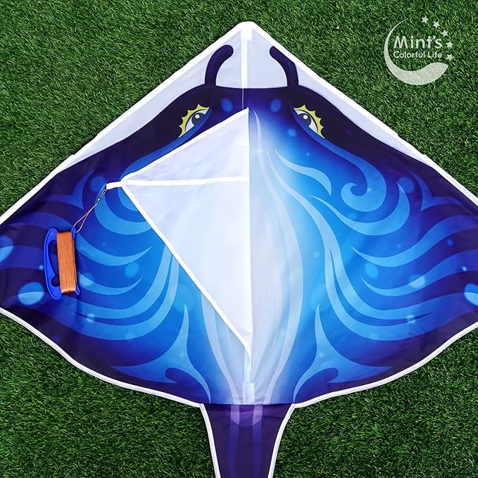 Mint's Colorful Life Devil Fish Kite for Kids and Adults，Easy to Fly Delta Kites Single Line Large, 300ft Kite String Handle Include