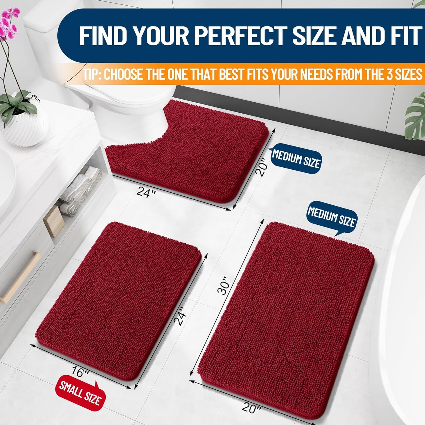 OLANLY Bathroom Rugs - Extra Soft Absorbent Chenille Bath Mats | Quick Dry, Machine Washable, 30x20, Red
