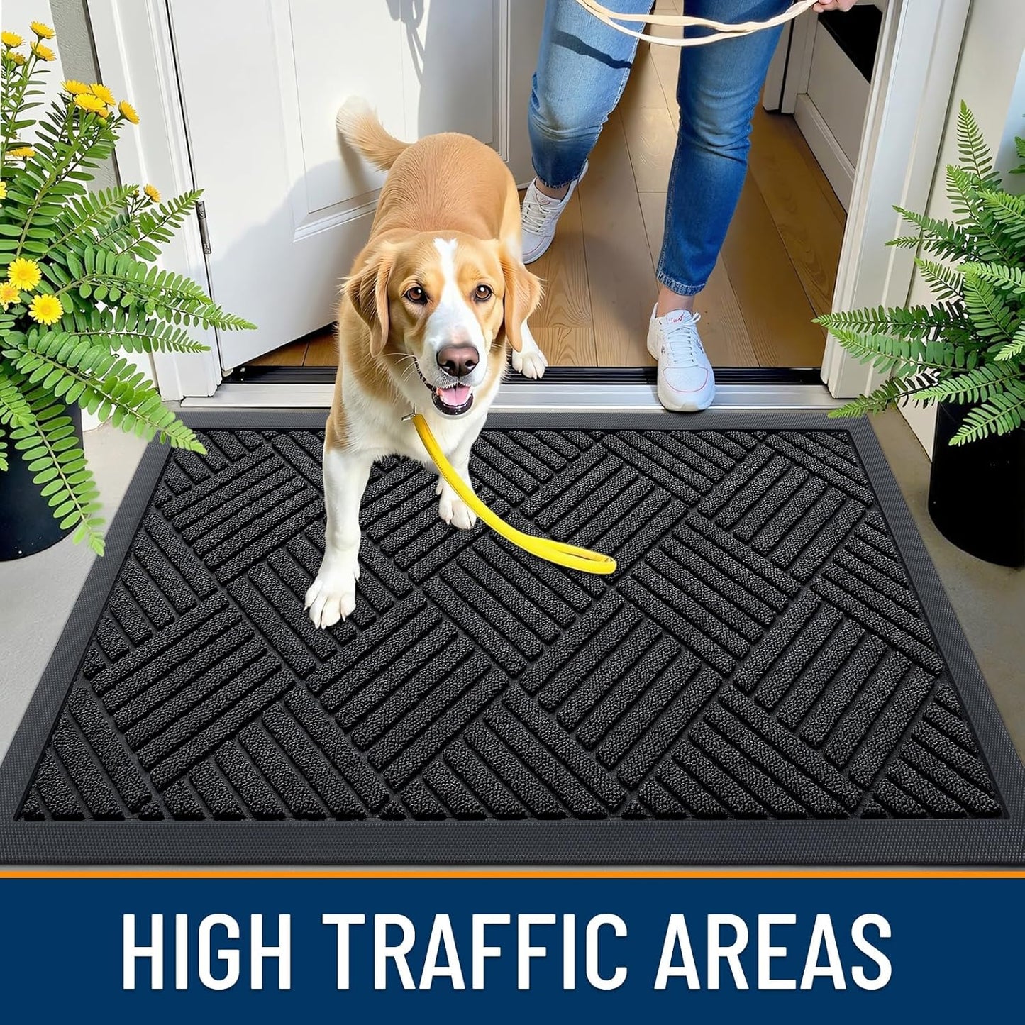 OLANLY Heavy-Duty Front Door Mat | Absorbent Non-Slip Rubber Doormat 29.5x17 - Black Diamond Design