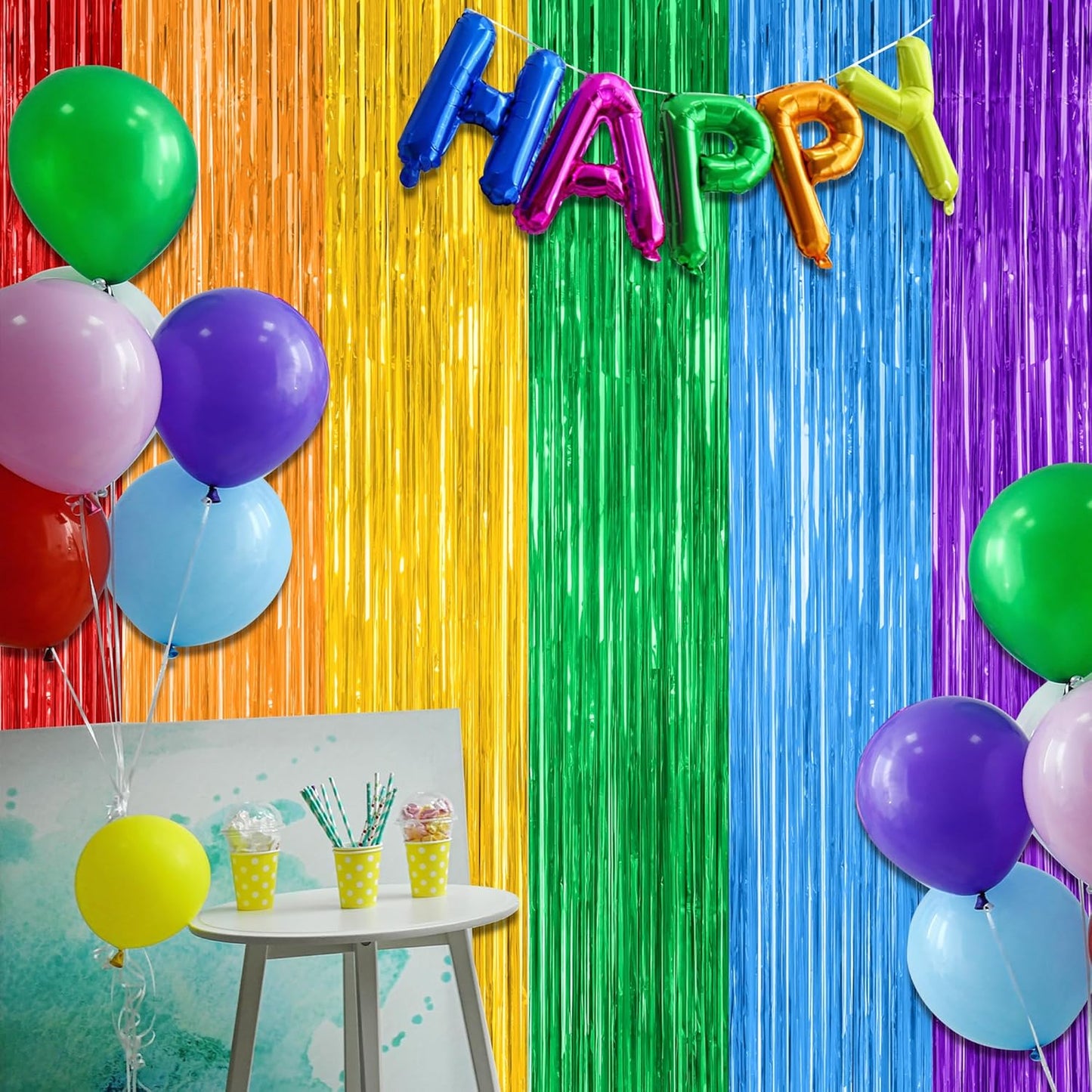 Rainbow Backdrop by [Brand Name] - 12 Pack Metallic Fringe Curtains | 3.28 FT x 7.05 FT Pride Party Decor