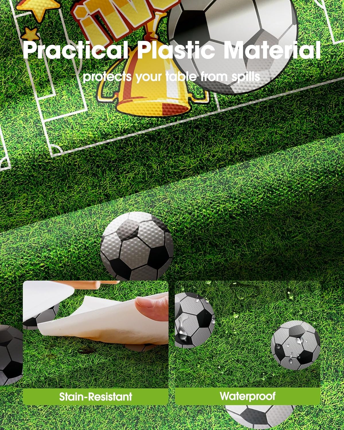 Pureegg Soccer Tablecloths - Disposable 10 Pack for Soccer Birthday Parties | 54 x 108 Inch, Green & White