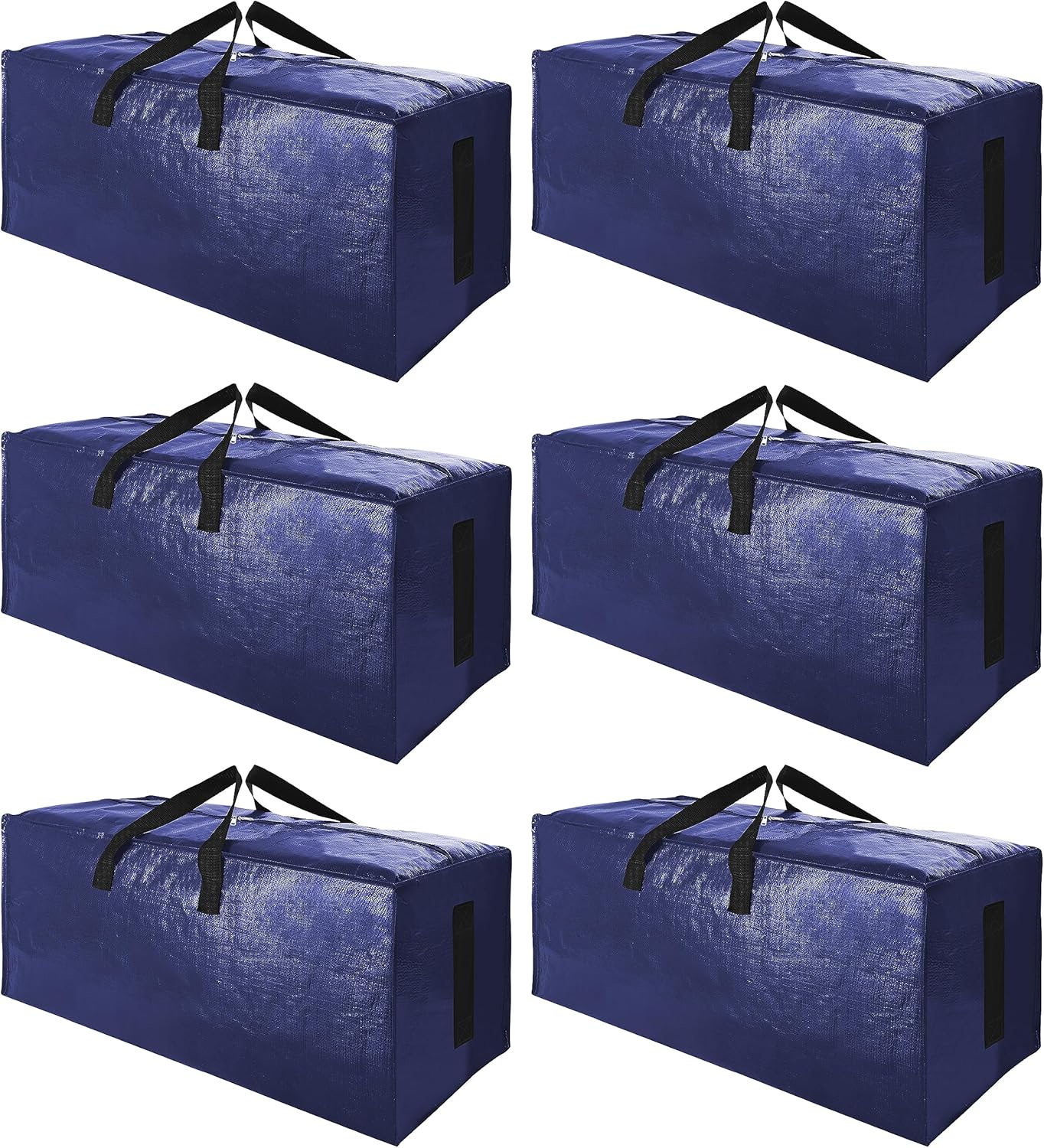 Sweet Dolphin Extra Large Moving Bags - Heavy Duty Storage Tote with Strong Zippers & Handles | Navy Blue, 6 Pack
