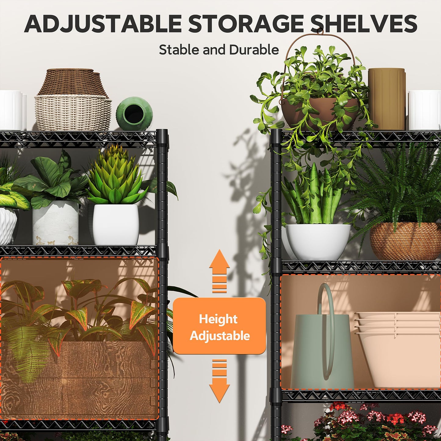 M MZG 6 Tiers Storage Shelves Load 2100LBS, Metal Shelving Wire Metal Shelving Unit Shelves for Storage Adjustable Garage Shelving for Pantry Kitchen Garage Black 17.7" D x 47.3" W x 82.4" H