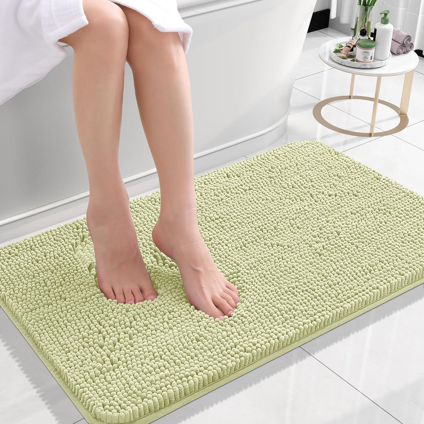 OLANLY Small Bathroom Rugs - Extra Soft Chenille Bath Mats | Quick Dry, Machine Washable, 24x16, Vanilla