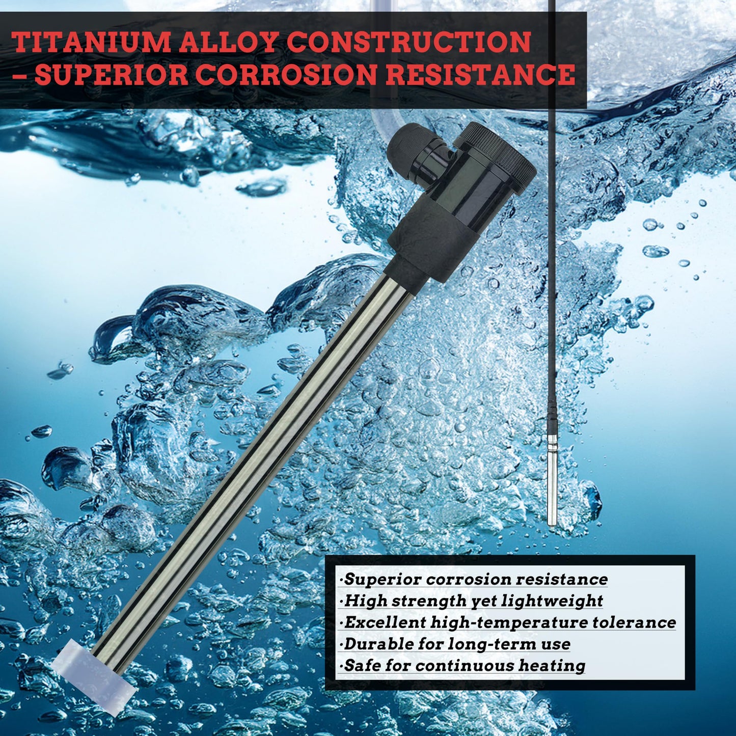 JHAOHEATE Portable Titanium Hot Tub & Pool Submersible Water Heater 1800W 120V Electric Immersion Water Heater with GFCI Leakage Protection & Temp Control for Bathtub, Inflatable Pool, Spa, Baptistry