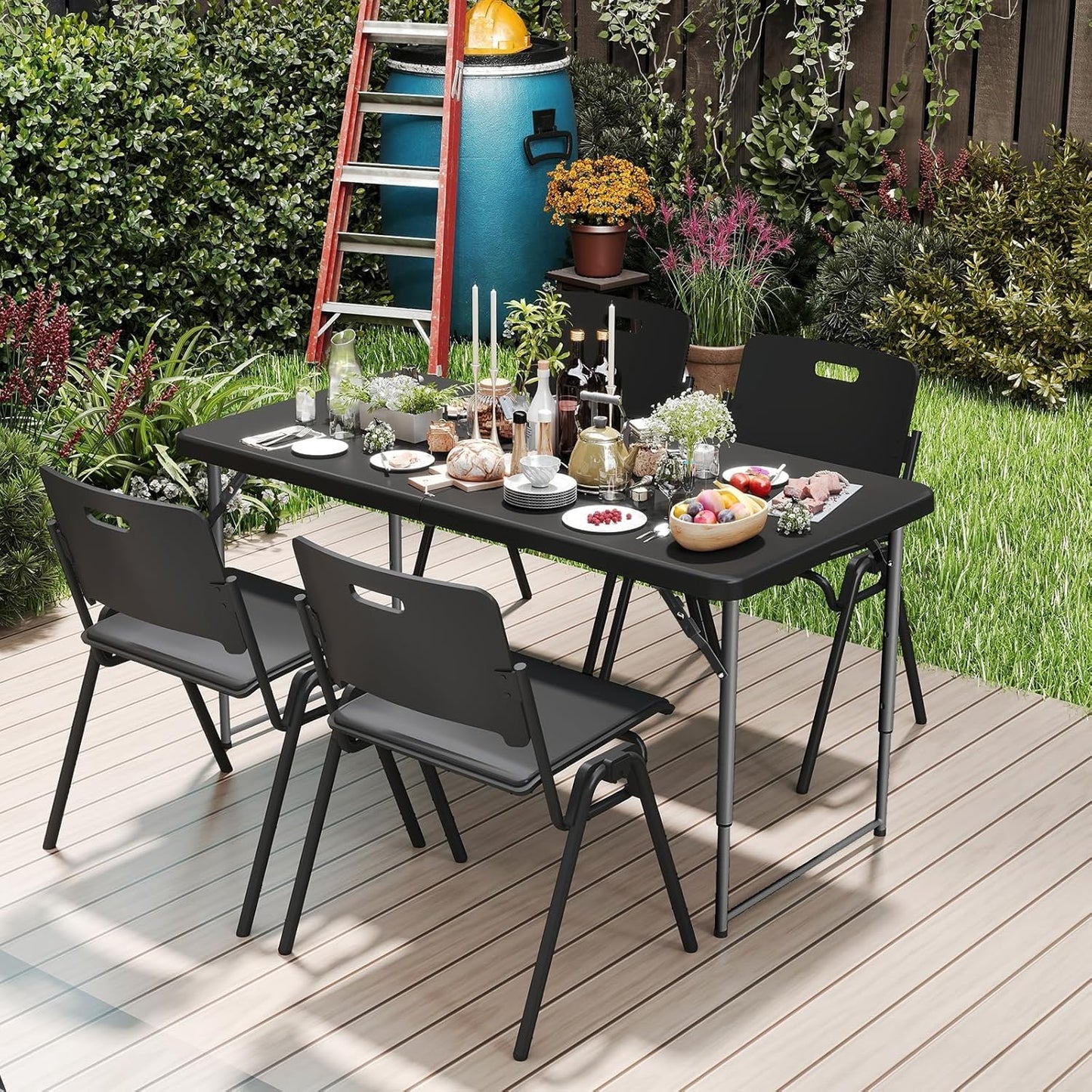 Skiennix 4-Foot Folding Table - Adjustable Height 22-30 Inches | Heavy-Duty Portable Plastic Table for Indoor & Outdoor Use