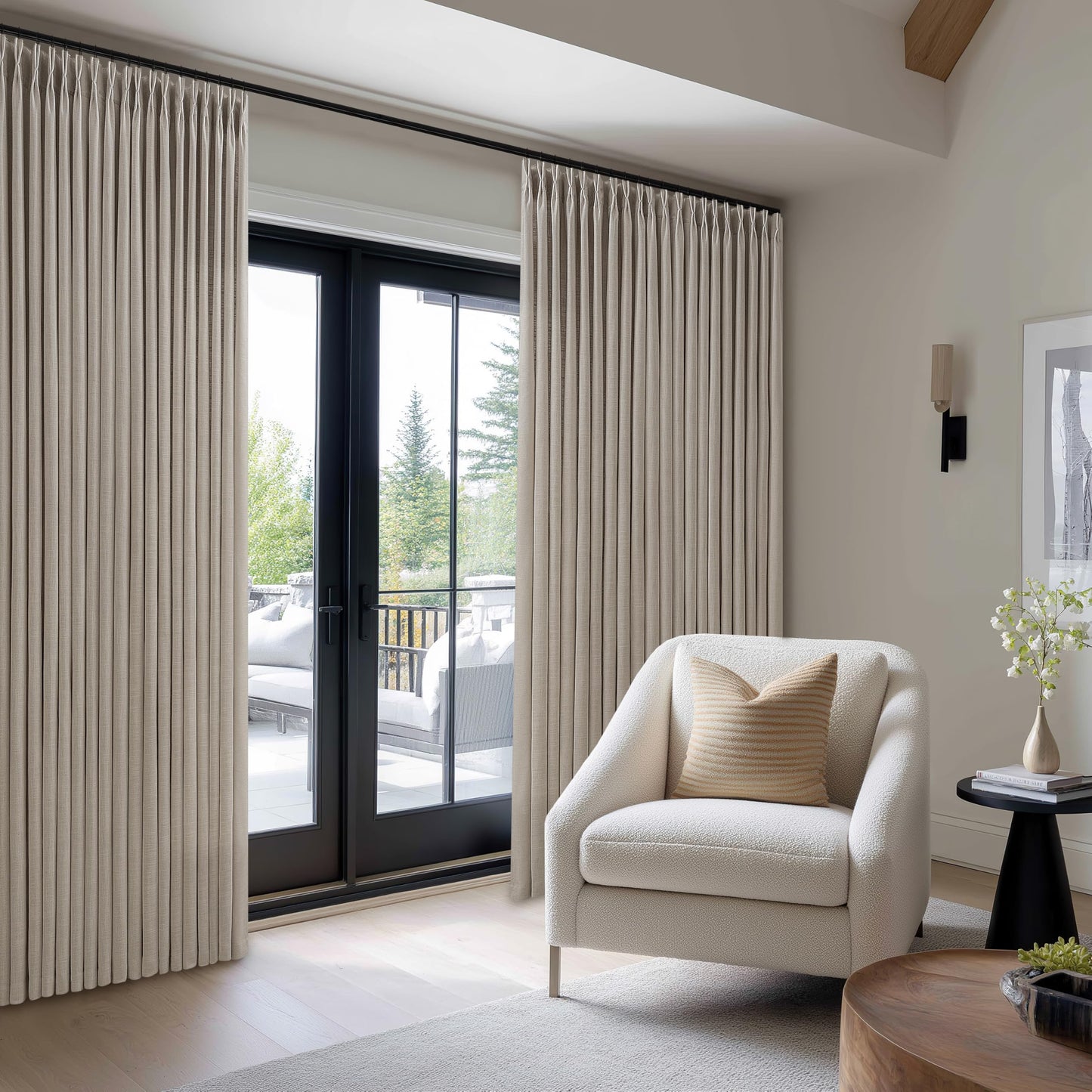 Extra Wide Pleated Curtains 108 Inches Long 100 Inch Width Patio Sliding Door Light Filtering Taupe Grey Beige Burlywood Birch Neutral Modern Neutral 100x108 Drapes Panels Living Dining Room 1 Panel