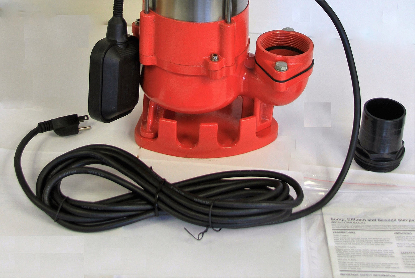Hallmark Industries MA0387X-9 Sewage Pump with Float Switch, 1 HP, 115V, 7,250 GPH Max, 49 ft Lift, Stainless Steel