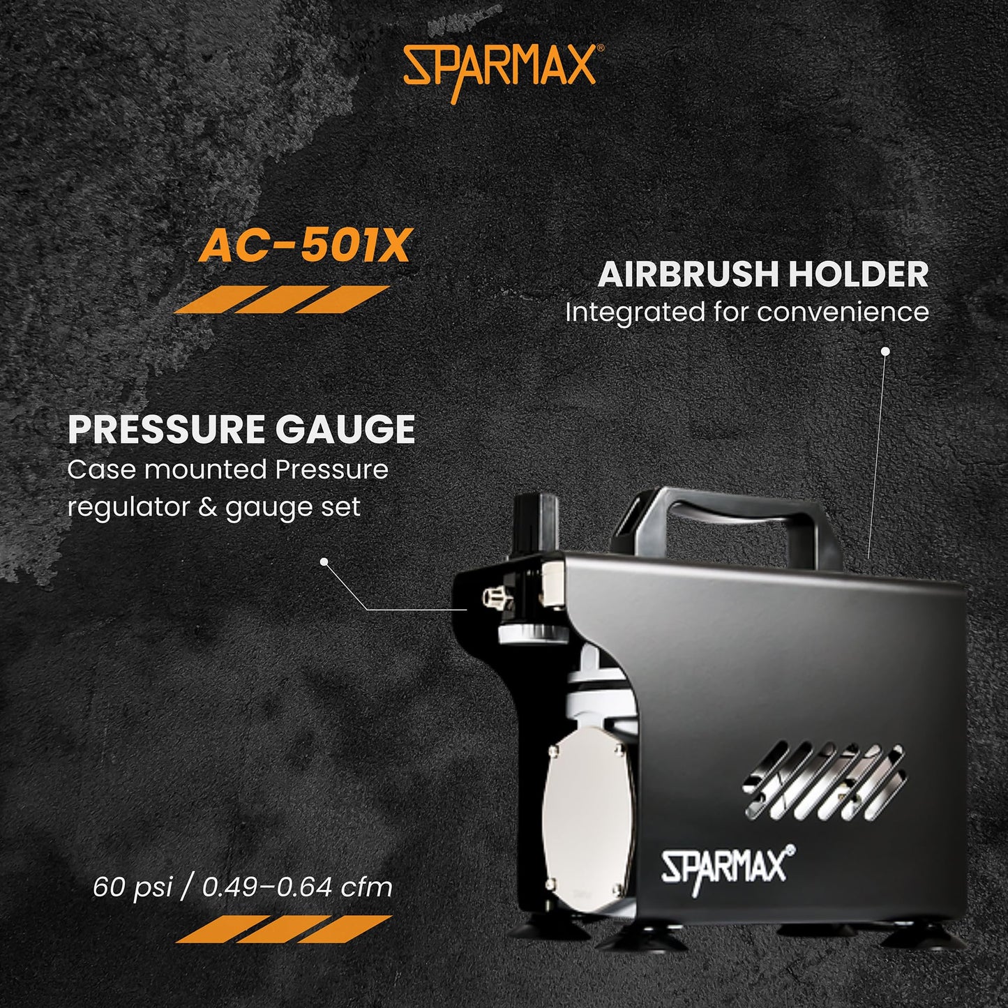 AC-501X Quiet Airbrush Compressor Oil-Less Piston, Portable Mini Air Compressor with Regulator, Gauge, Moisture Trap, 2M Braided Hose & Airbrush Holder For Painting, Crafts, Cake Decorating & Models
