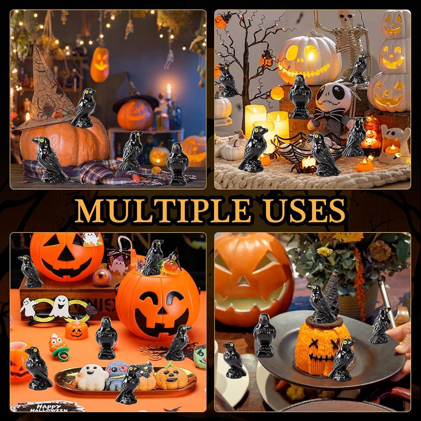 Regine Switzerland Miniature Black Raven Figurines - 30 Pcs Spooky Halloween Decor for Terrariums & Crafts