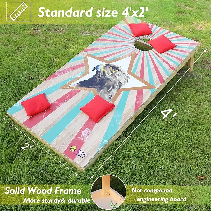 LED Cornhole Board Set 4FTx2FT Solid Wood Regulation Size Cornhole Set with LED Lights Includes 8 Cornhole Bags for Adults (Eagle, 4'x2')