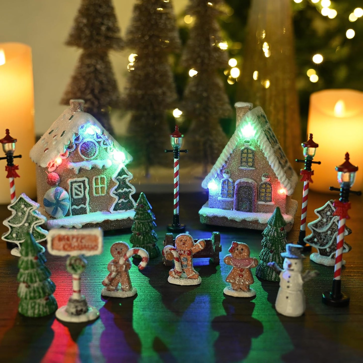 Valery Madelyn Christmas Village Set - Battery Operated Gingerbread House Decorations | 17-Piece Holiday Collection