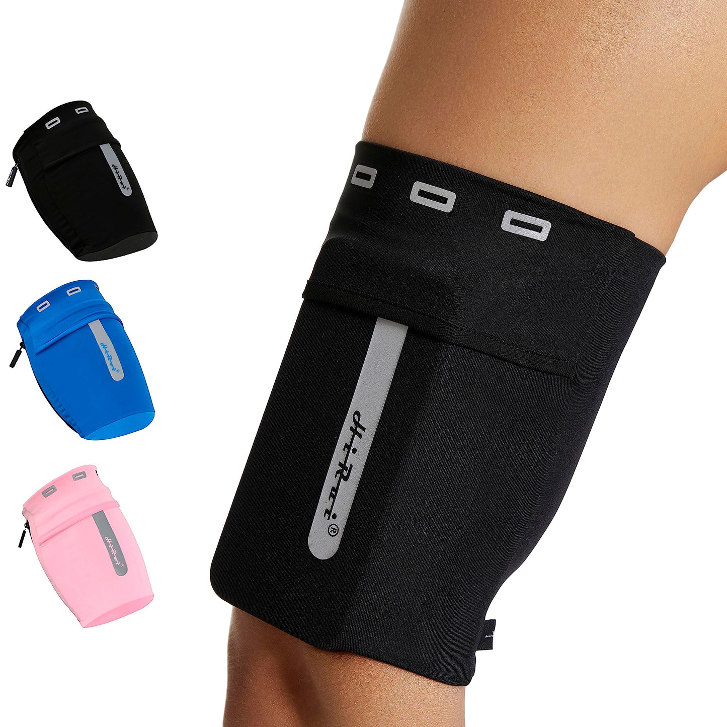 HiRui Running Armband Sleeve Universal Sports Armband Cell Phone Holder Armband for Exercise Workout, Compatible with iPhone 17/16/15/14/Plus/Pro Samsung Galaxy All Phones (M, Black)