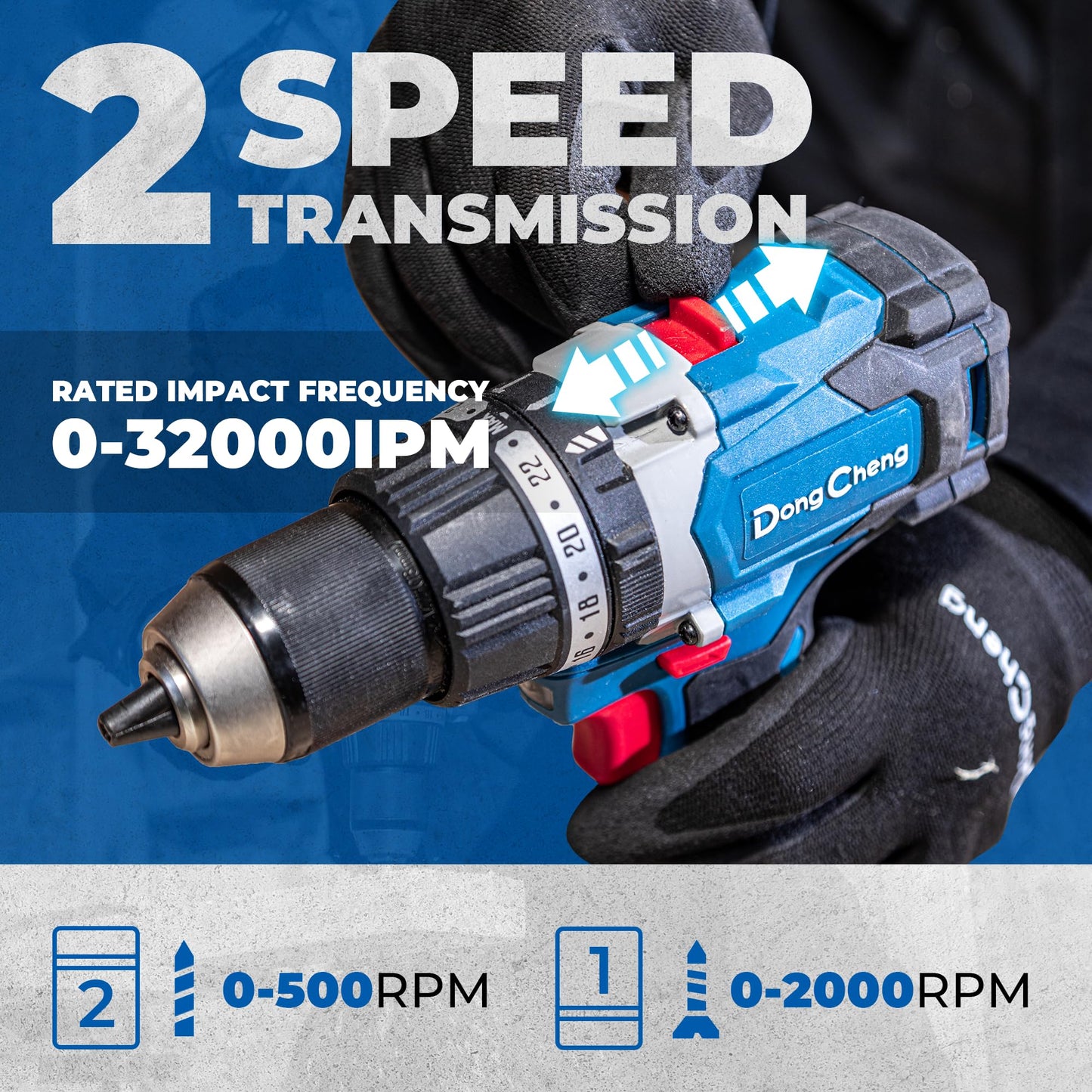 Dong Cheng 20V Brushless Hammer Drill, 1062 in-lbs, 1/2" Keyless Metal Chuck, 24+1+1 Clutch, Cordless Hammer Drill with 4.0Ah Battery Kit for Drilling Brick Wall, Metal, Wood
