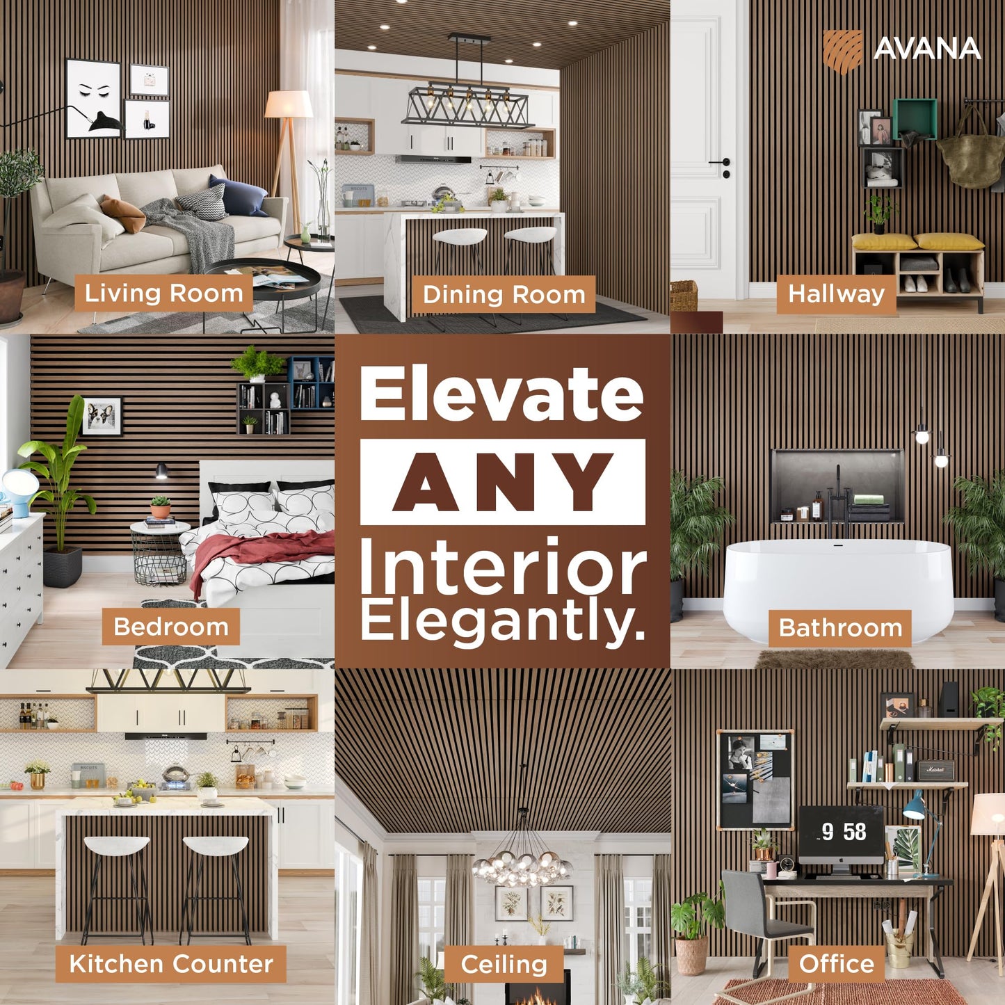 Avana Acoustic Wood Wall Panels – 93.2x11.25 Inch Panels – Fits 94x12 Layout – Smoke Walnut Acoustic Panels 2 PCs – Wall Panels for Interior Wall Decor for Homes, Offices – Wood Panels for Wall