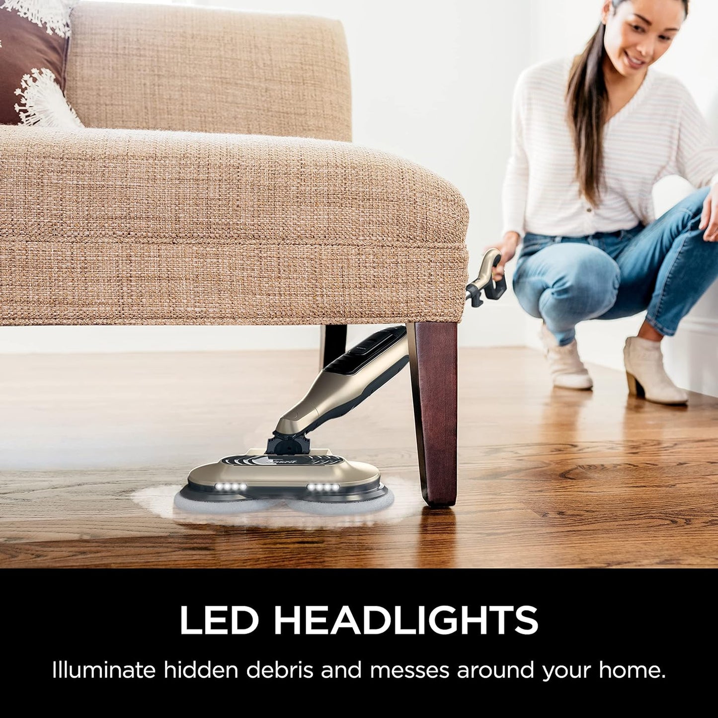 Shark S7001 Mop - 3 Steam Modes & LED Headlights for Hard Floors | 4 Washable Dirt Grip Pads, Gold
