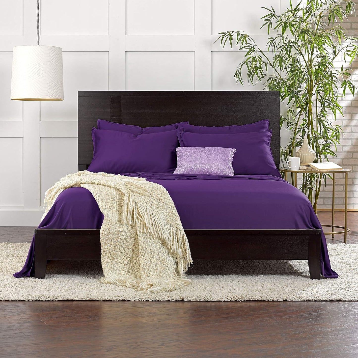 Pure Bamboo Twin Sheet Set - 100% Organic Viscose, Luxuriously Soft & Cooling, Double Stitching | Purple