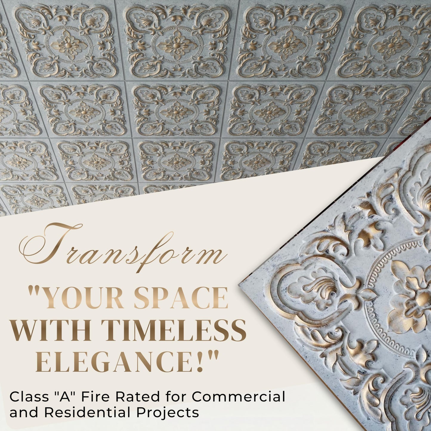 From Plain To Beautiful In Hours DCT30 Gaby PVC 2' x 2' Glue-up or Lay-in Ceiling Tile (Covers / 200 sq.ft), Weathered Copper, 50 Piece