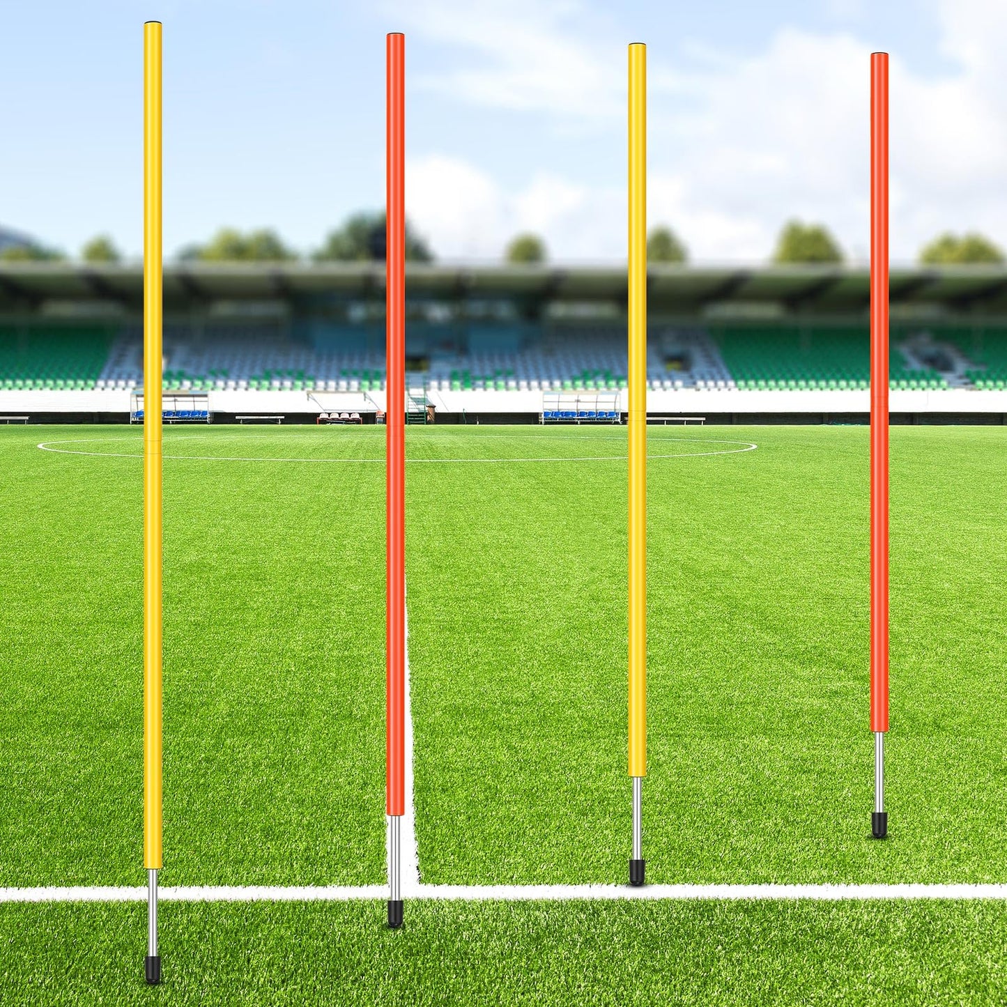 Silipull 4 Pcs Training Agility Poles 5ft Adjustable Poles Soccer Training Sticks Sports Speed and Agility Trainings Equipment for Football Sport Soccers Speed Trainings(Yellow, Orange)