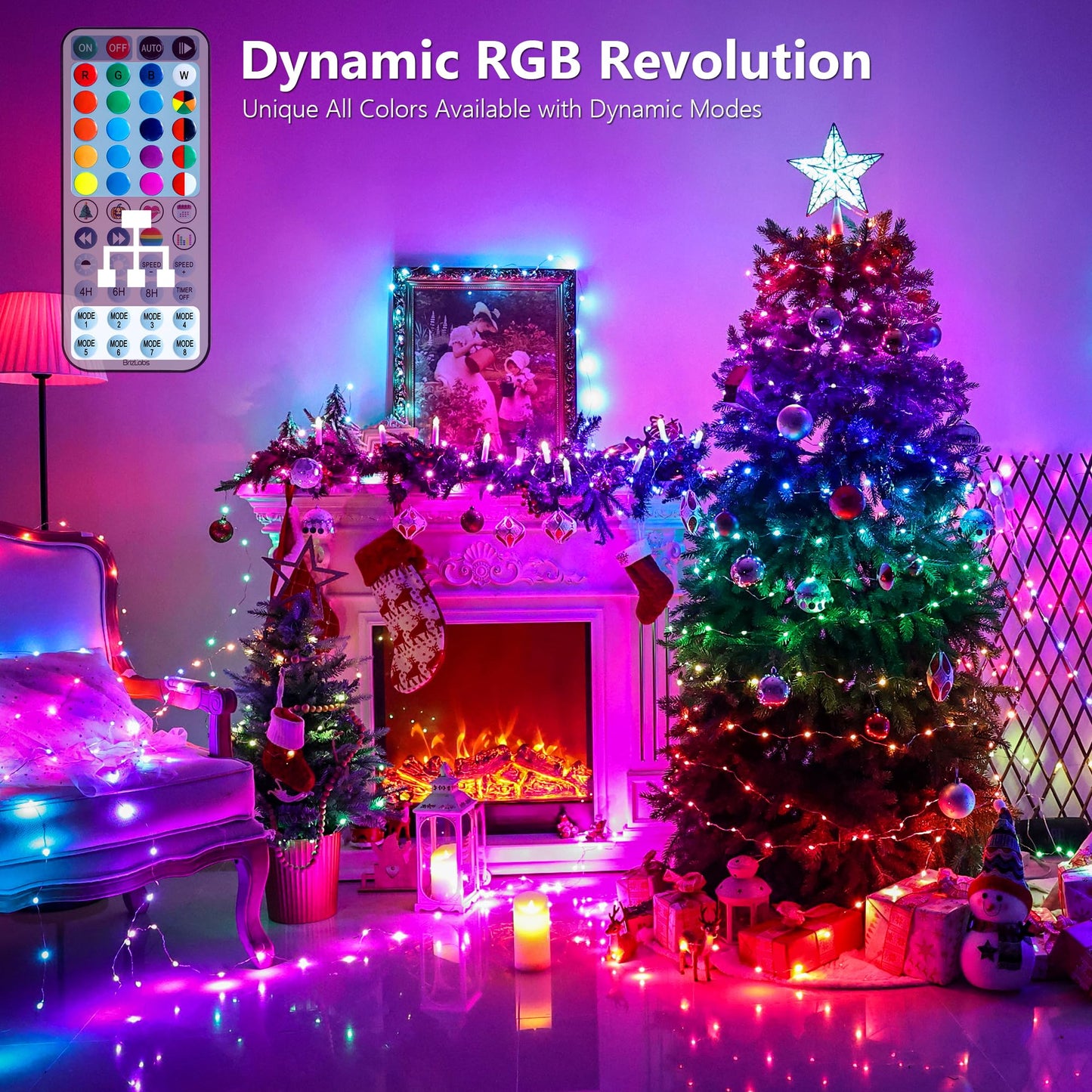 BrizLabs Fairy String Lights - 2 Pack 66ft 200 LED Color Changing Fairy Lights with Remote, Plugin Red White Blue Twinkle Light Rainbow Firefly Starry Light for Xmas Tree Halloween July 4th Easter