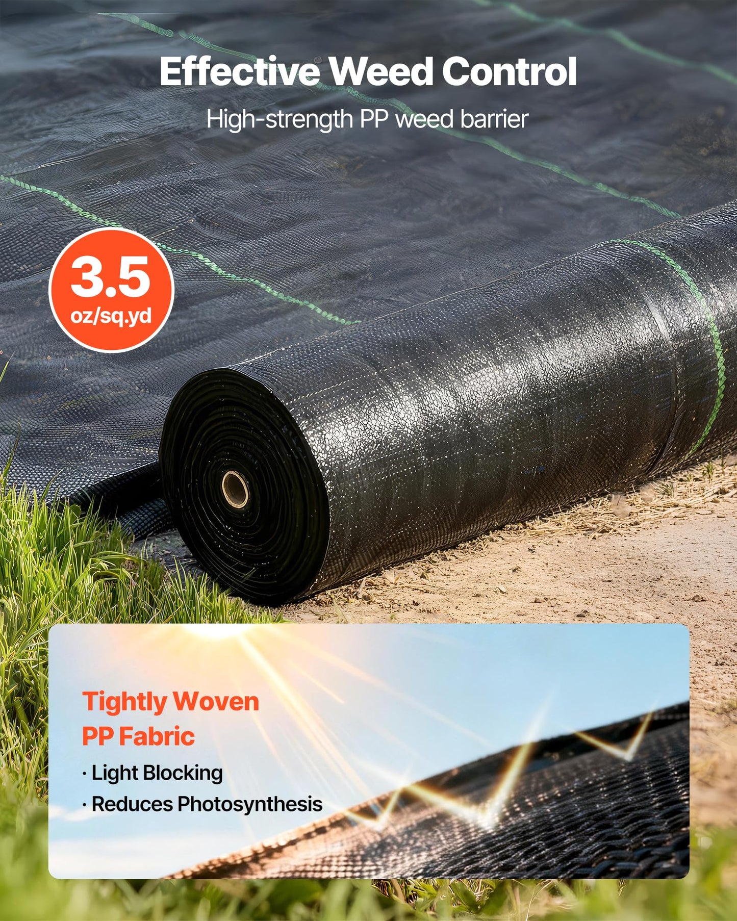 VEVOR Weed Barrier Fabric Heavy Duty, 13x115FT 3.5oz Landscape Fabric, Woven Weed Blocker Fabrics, Garden Fabrics Weeds Barrier, Weeds Control Ground Cover, Geotextile Webbing, Gardening Mat, Black