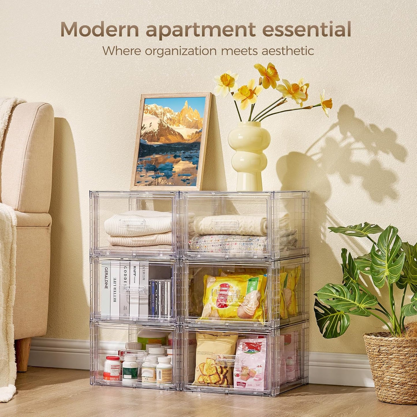 Vtopmart 18QT Clear Stackable Storage Drawers - Easy Assembly Closet Organizers | Medium Plastic Bins for Kitchen & Bathroom