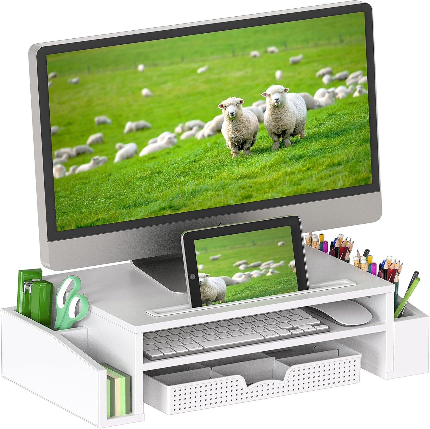 Simple Houseware Adjustable Monitor Stand Riser with Organizer Tray - White