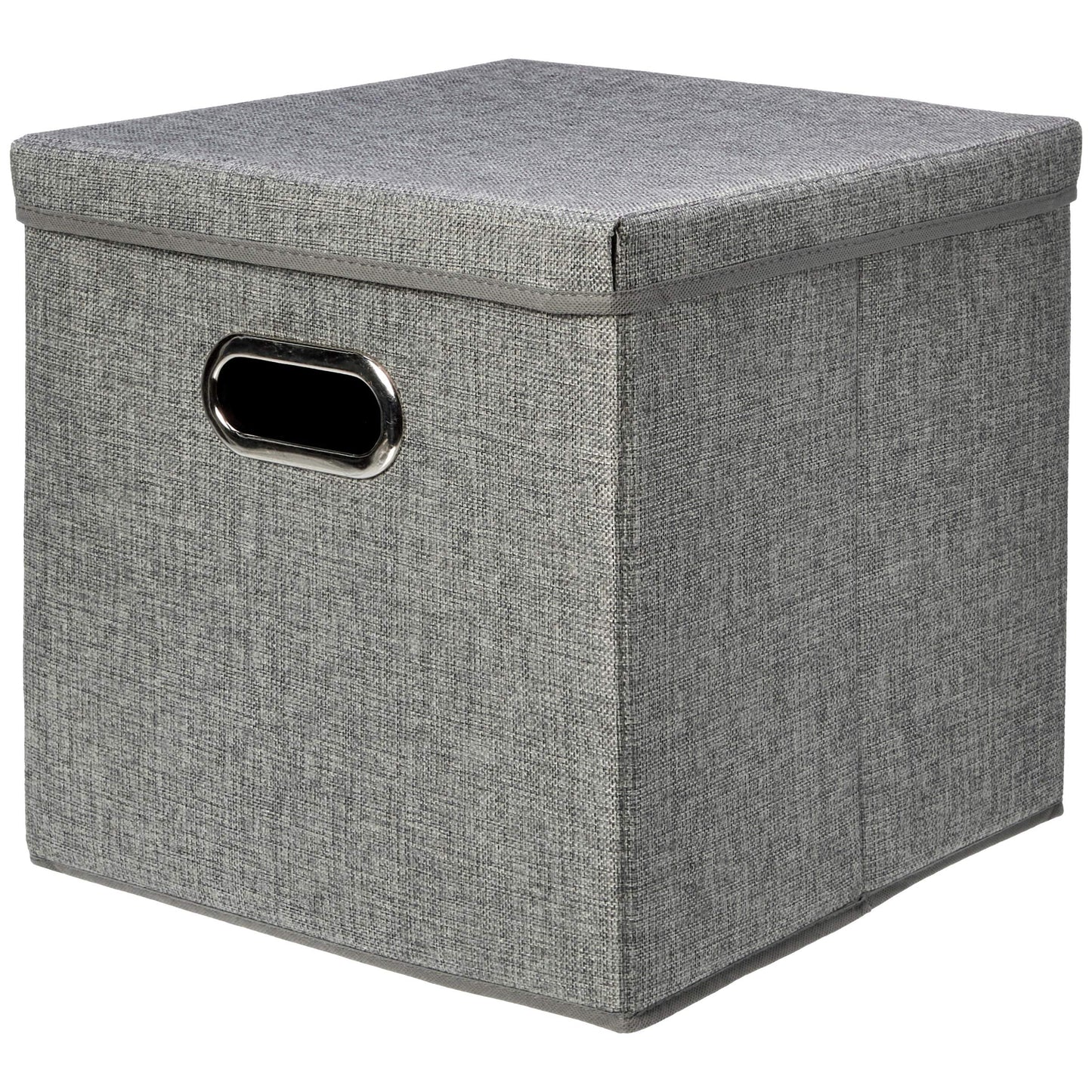 Amazon Basics Foldable Burlap Cloth Cube Storage Bins with Lid, Collapsible Organizing Containers, Stackable and Sturdy, Gray, Set of 2