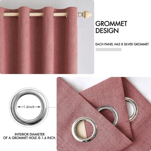 MIULEE Blackout Linen Textured Curtains - Thermal Insulated Dusty Rose Drapes | 52 x 108 Inch (2 Panels)