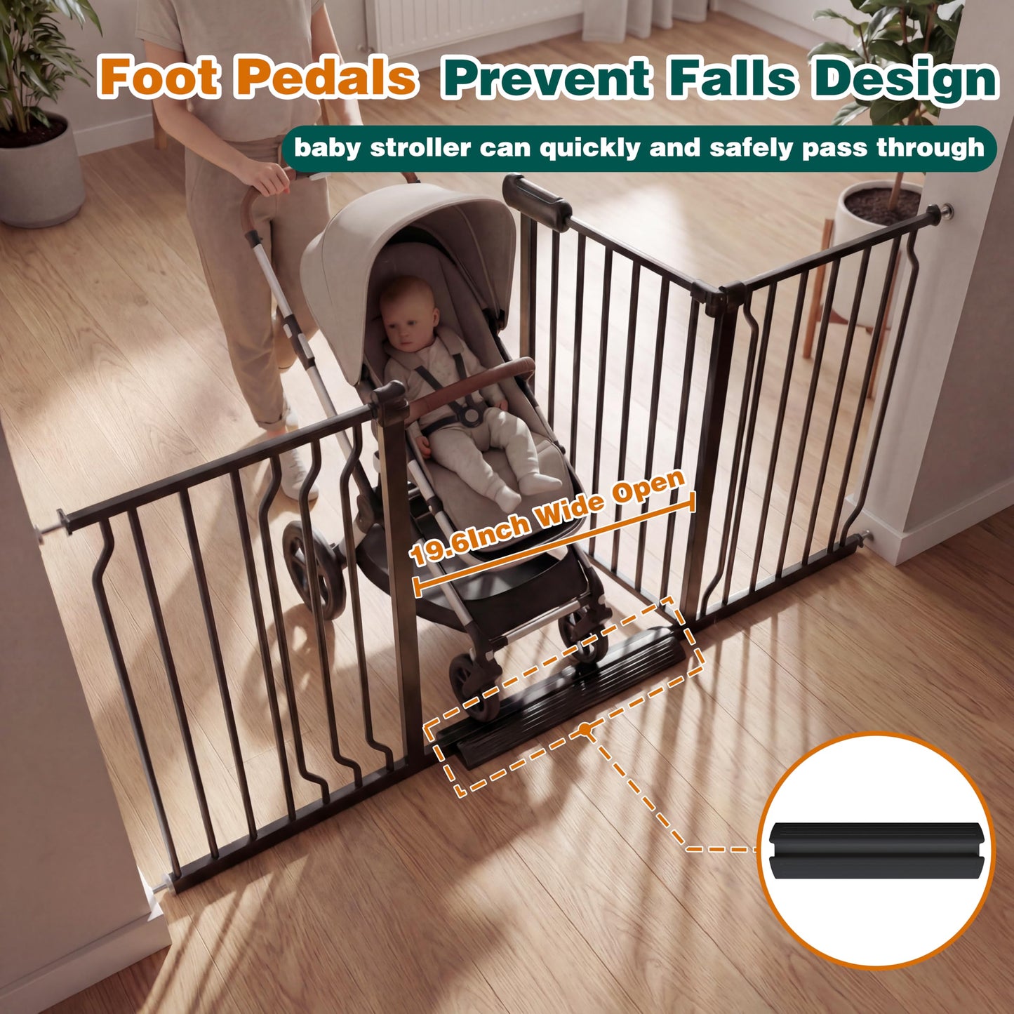 TSAYAWA 62.2"-71.65" Extra Wide Auto Closing Baby Safety Gate for Stairs & Doorways, Pressure Mounted No Drill Pet Gate with Walk-Through Door - Heavy Duty Childproof Gate for Toddlers, Kids, Dogs