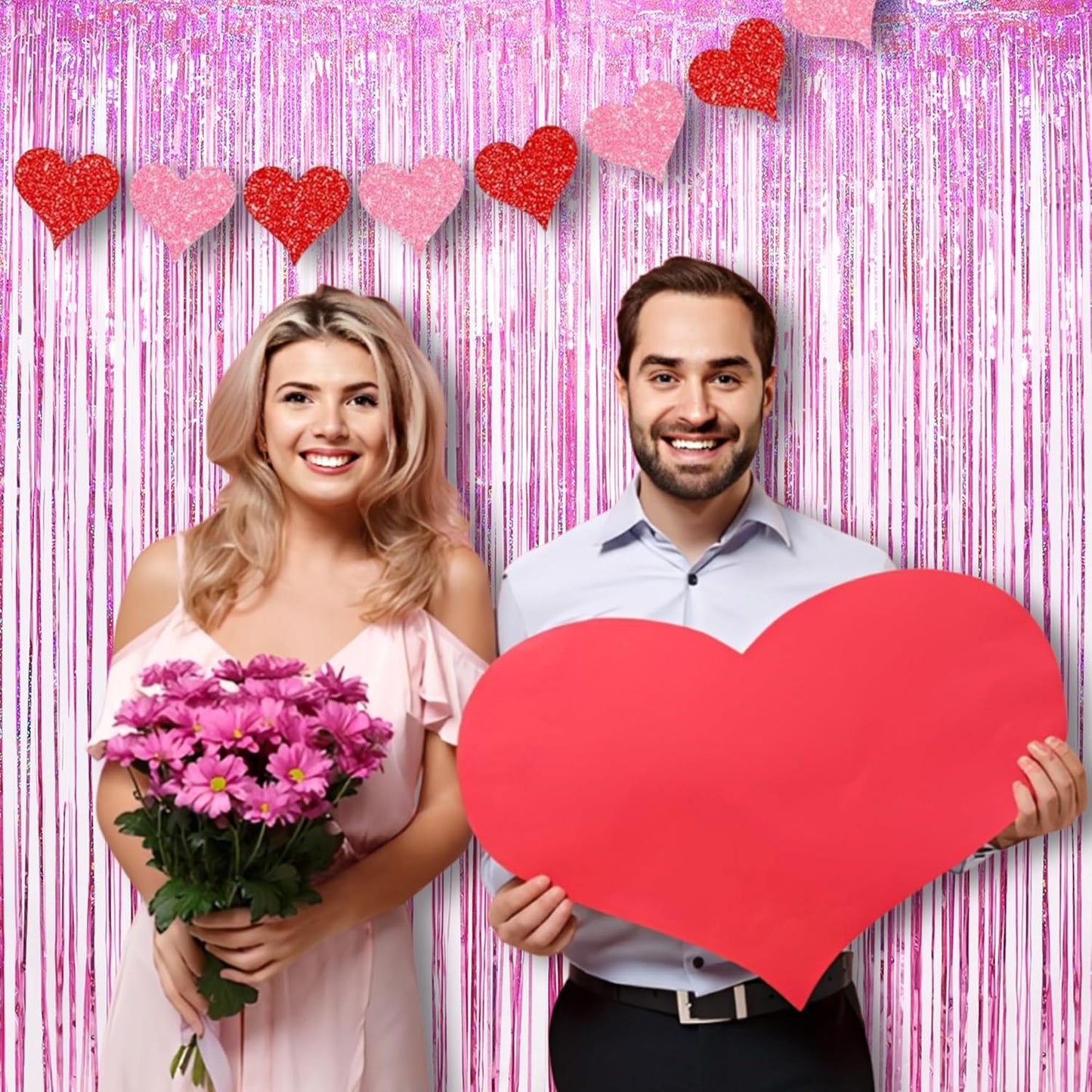 Pink Tinsel Fringe Backdrop by [Brand Name] - Sparkly Foil Curtains for Birthdays & Parties | 2 Pack, 3.3×8.2ft