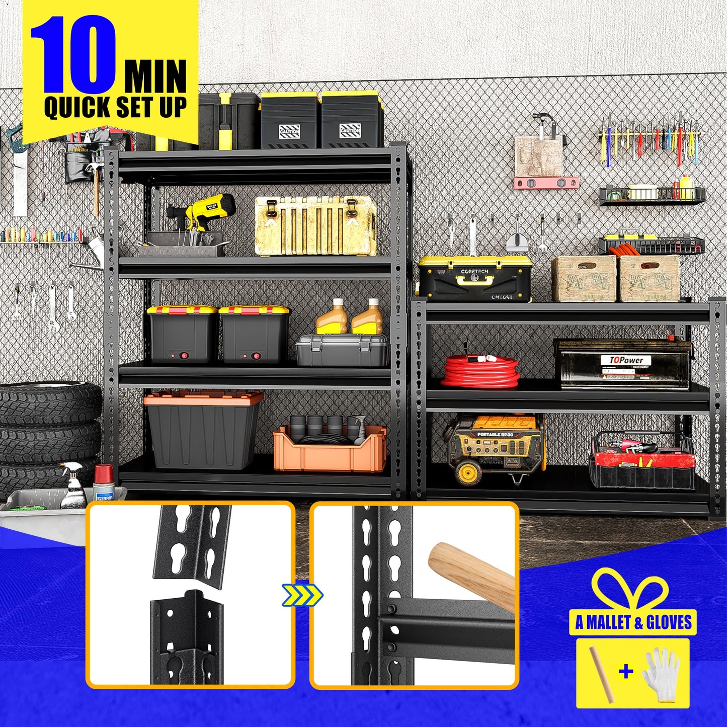 SDXYSTCE 40" W Garage Shelving Heavy Duty, 1600 Lbs Loads Garage Storage Shelves Heavy Duty, 4-Tier Metal Shelving Units and Storage for Basement, Retiple Tanks,40" Wx16 Dx72 H, Black
