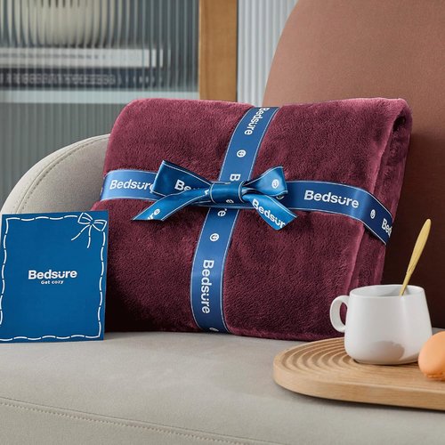 Bedsure GentleSoft Fleece Blanket - Cozy Red Burgundy Queen Size Plush Microfiber, 90x90 Inches