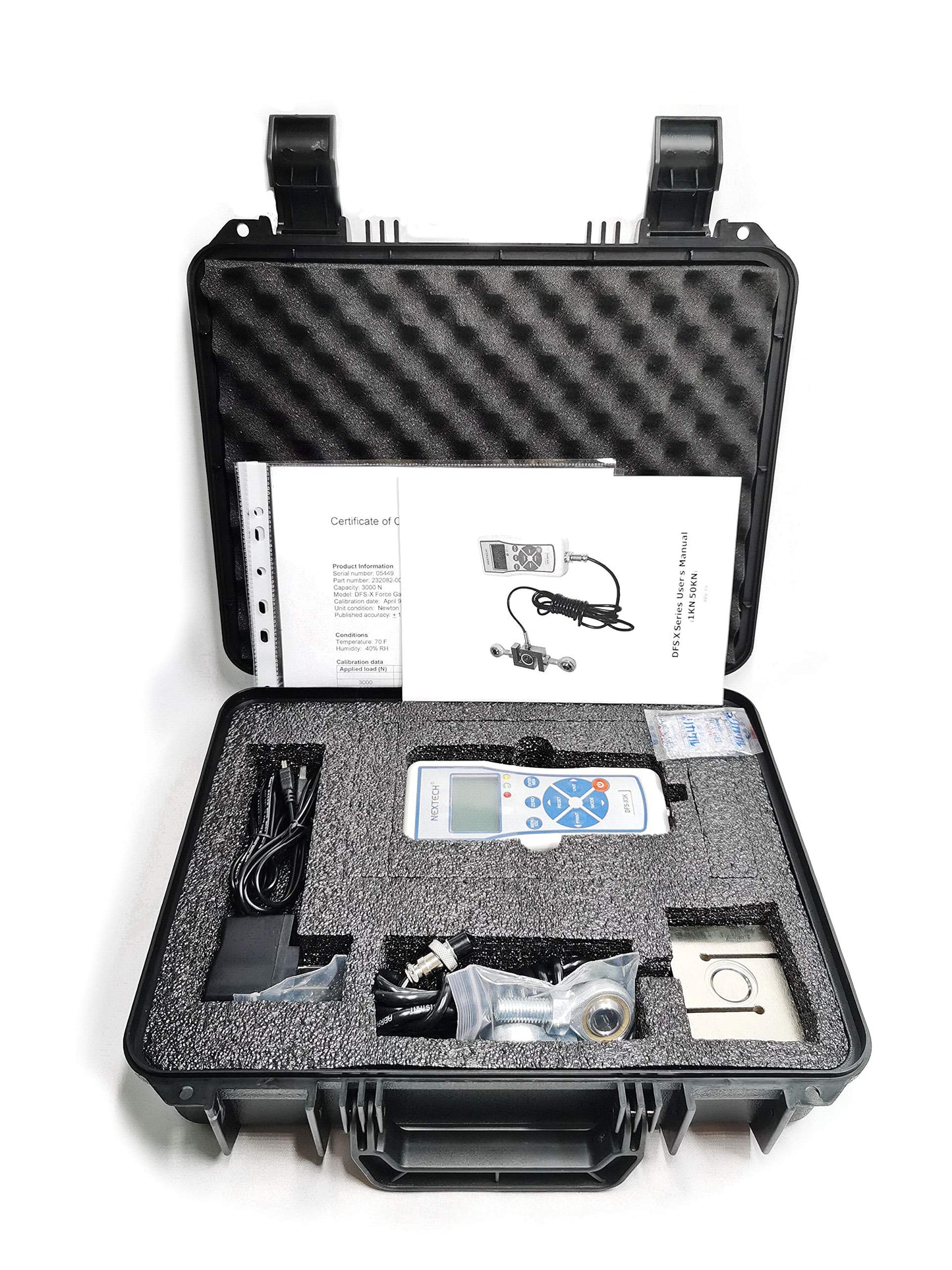 Nextech DFS-X10KN (10000N/2200lbf/1000kgf) Digital Force Gauge with External S-Beam Load Cell, Peak/Track Mode, Invert Display,Pass/Fail LED,USB Output, Back-Lit Graphic LCD,Metal Enclosure