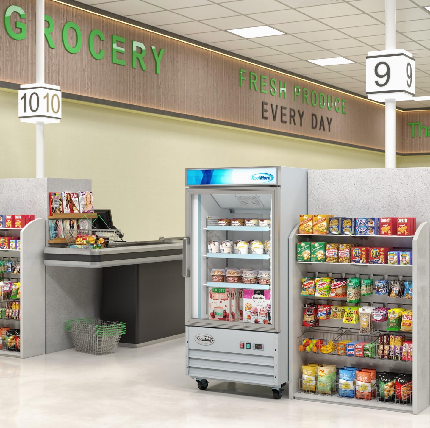 KoolMore 26 in. Commercial One Glass Door Display Upright Freezer Merchandiser in White 9 Cu. Ft. (MDF-1GD-9C-WH)