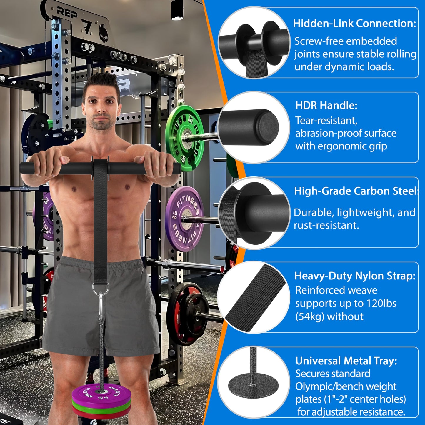 Fat Grip Wrist Roller Forearm Blaster with Weight Plate Loader - Professional Forearm Strength Trainer & Wrist Roller Forearm Exerciser - Non-Slip Hidden-Link Design for Grip Strength Training & Recovery