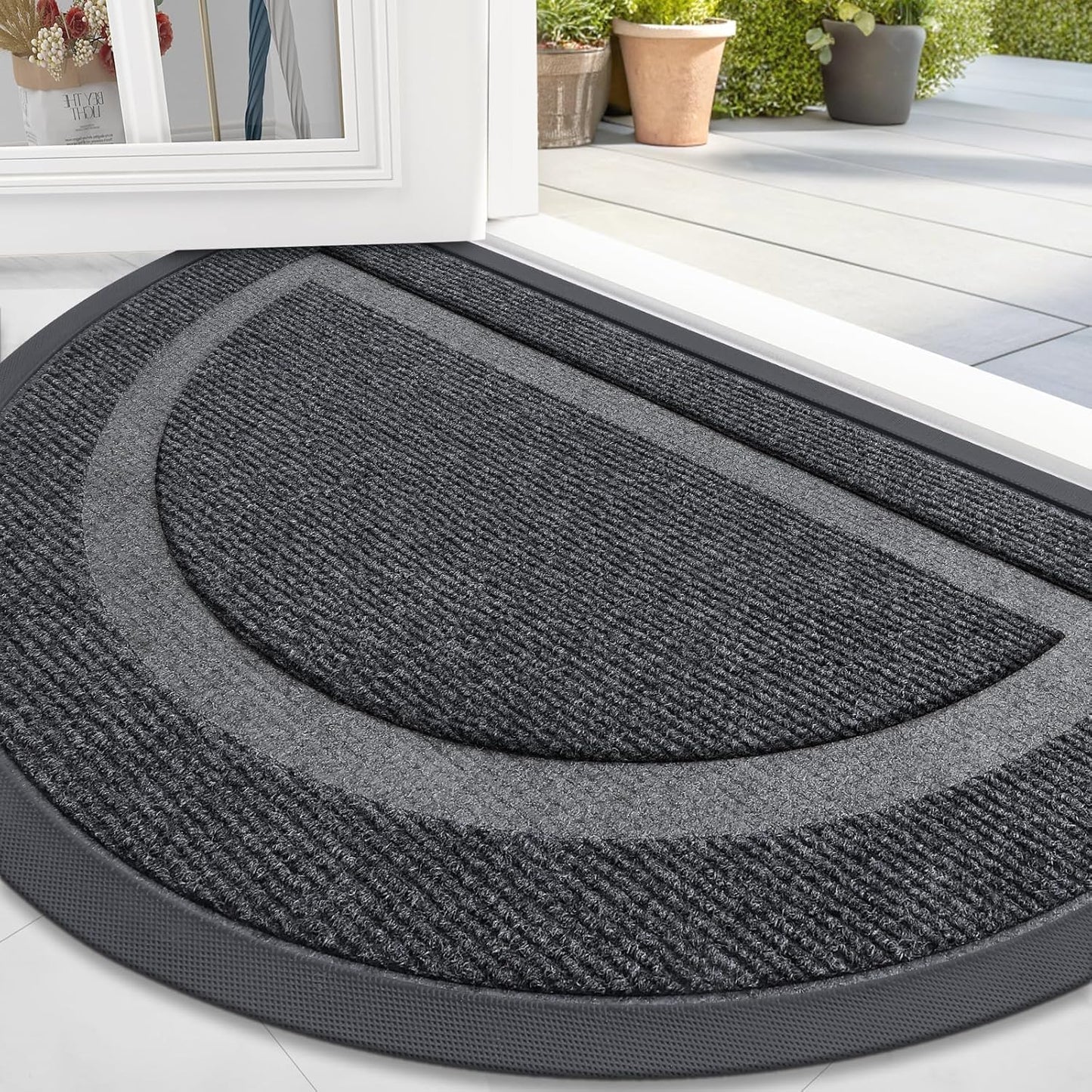 OLANLY Half Circle Door Mat - Waterproof All-Season Doormat for Indoor/Outdoor Use | 36x24 Grey Design